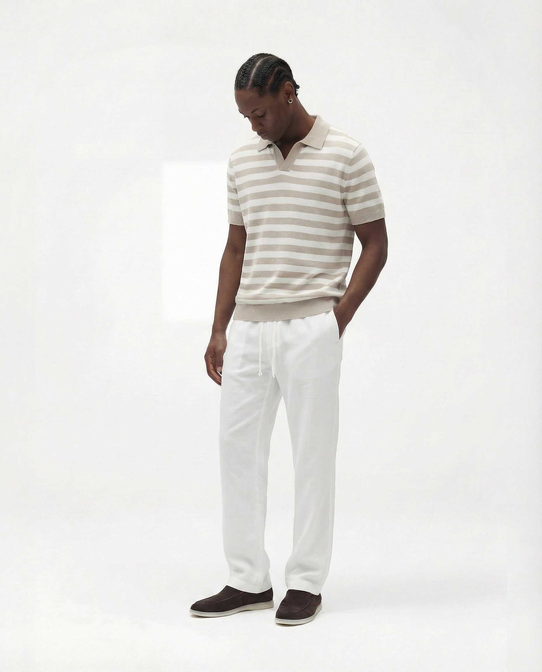 Striped Textured Polo (Beige)