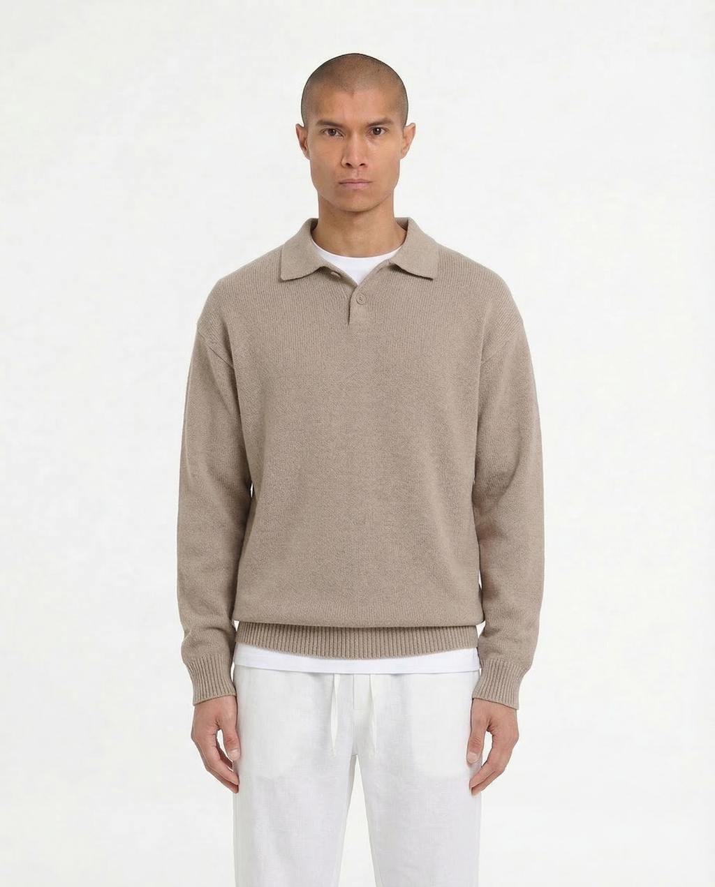 Luxe polo lange mouw (bruin)