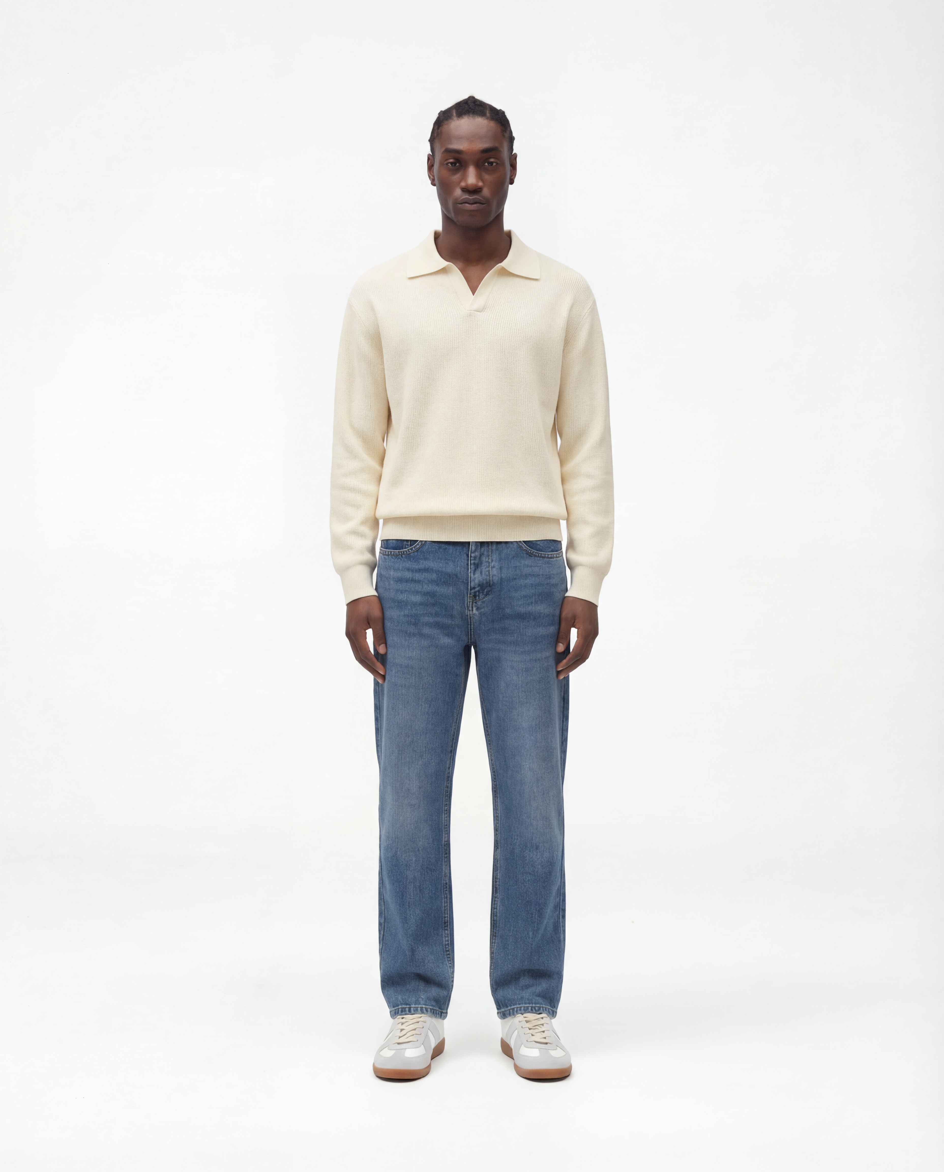 Knit Long Sleeve Polo (Beige)