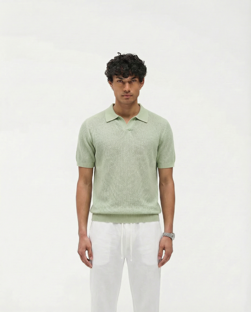 Woven Knit Polo (Mint)