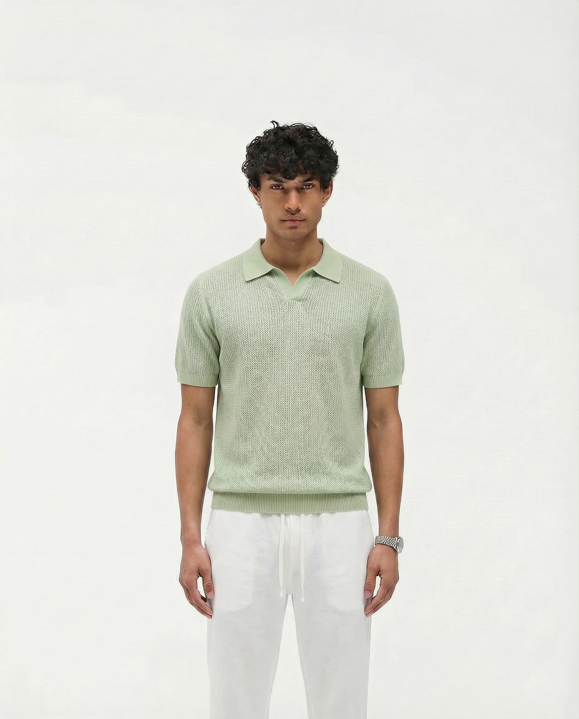 Woven Knit Polo (Mint)