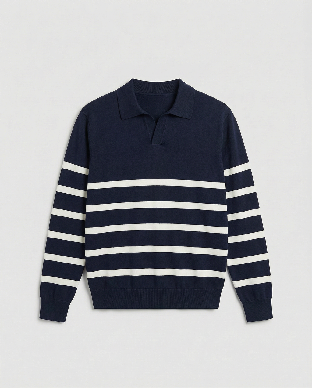 Striped Long Sleeve Polo (Marine)