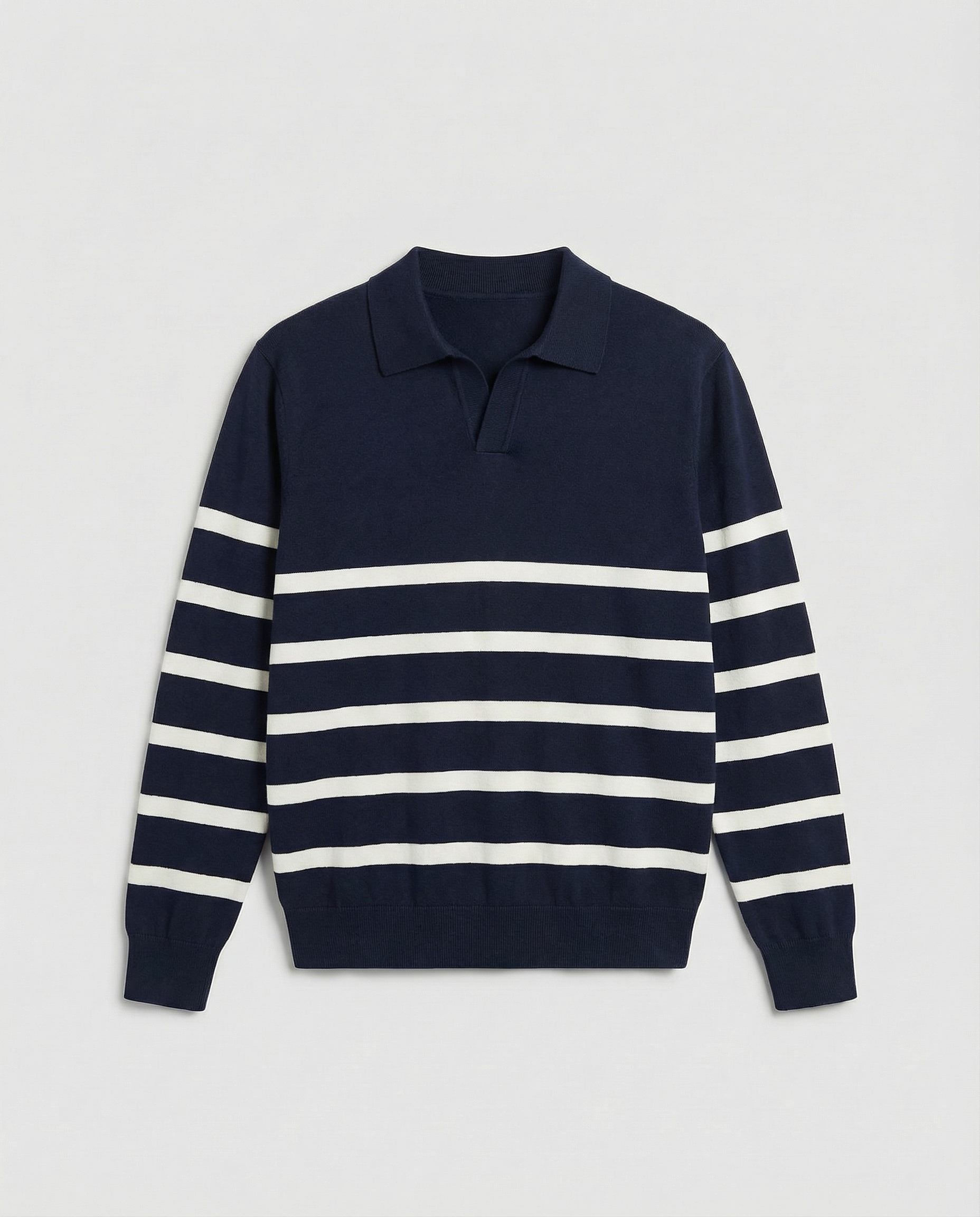 Striped Long Sleeve Polo (Marine)