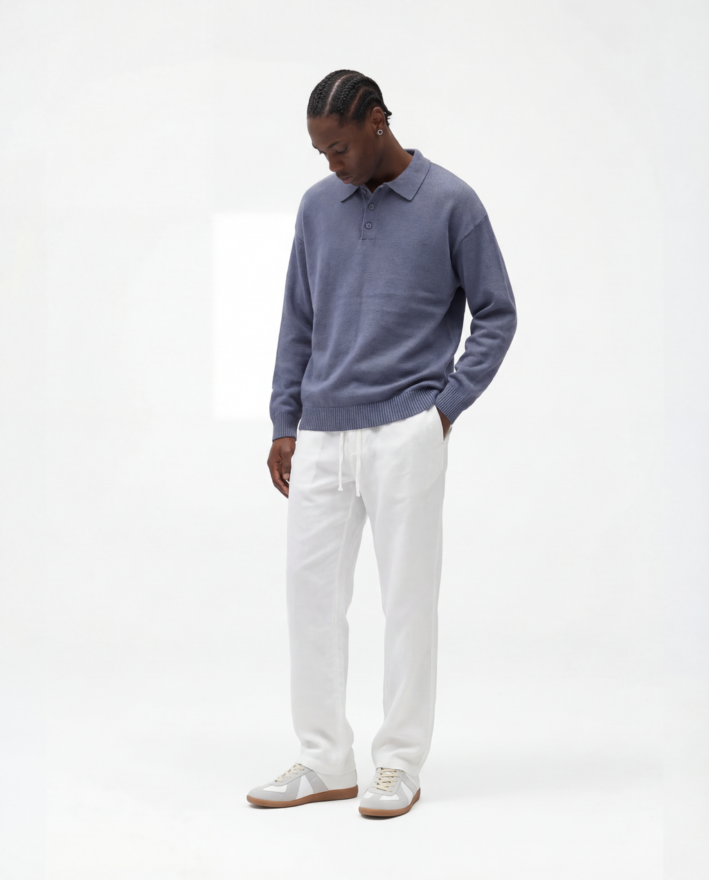 Luxe polo lange mouw (blauw)