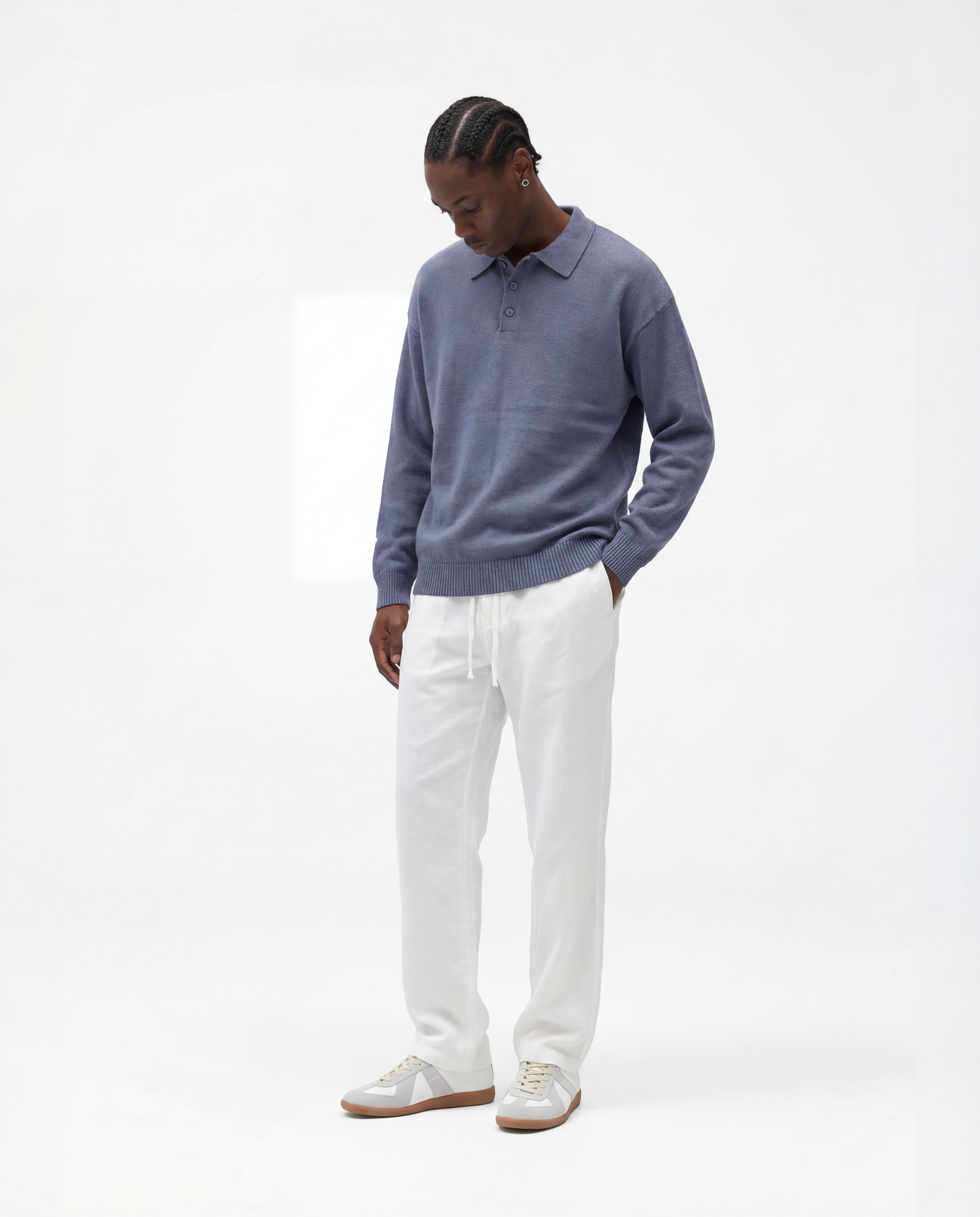 Luxe polo lange mouw (blauw)