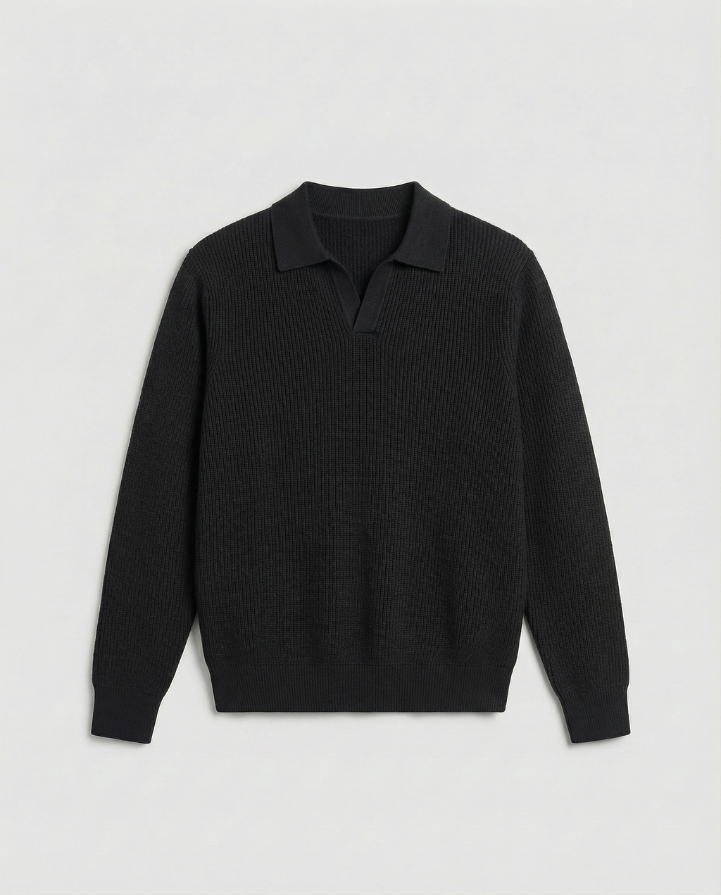 Knit Long Sleeve Polo (Black)