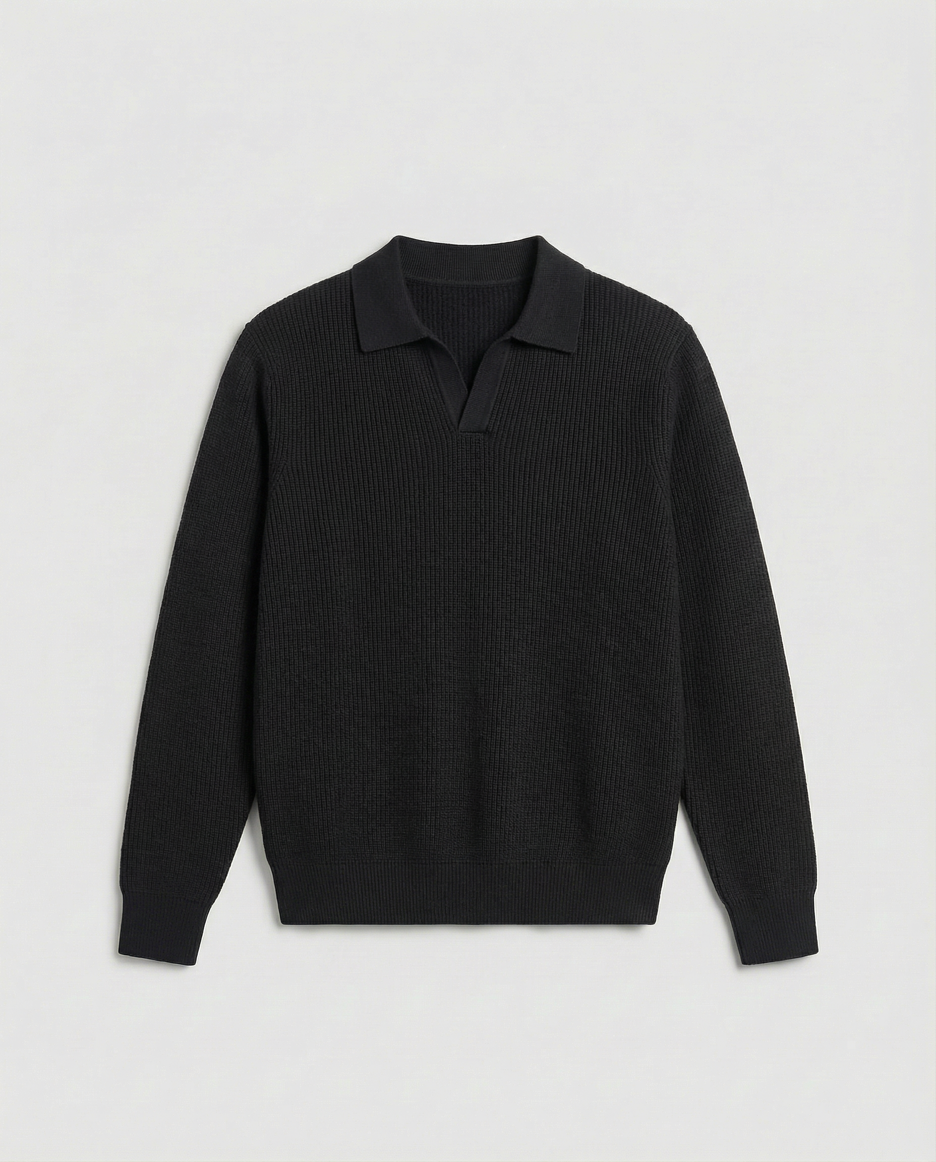 Knit Long Sleeve Polo (Black)