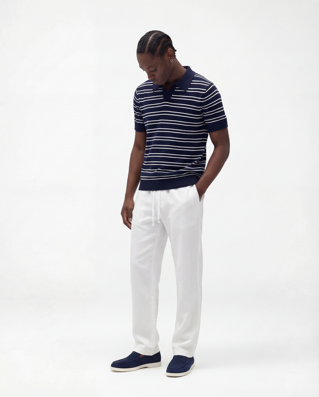 Gestreepte textuur poloshirt (marine)