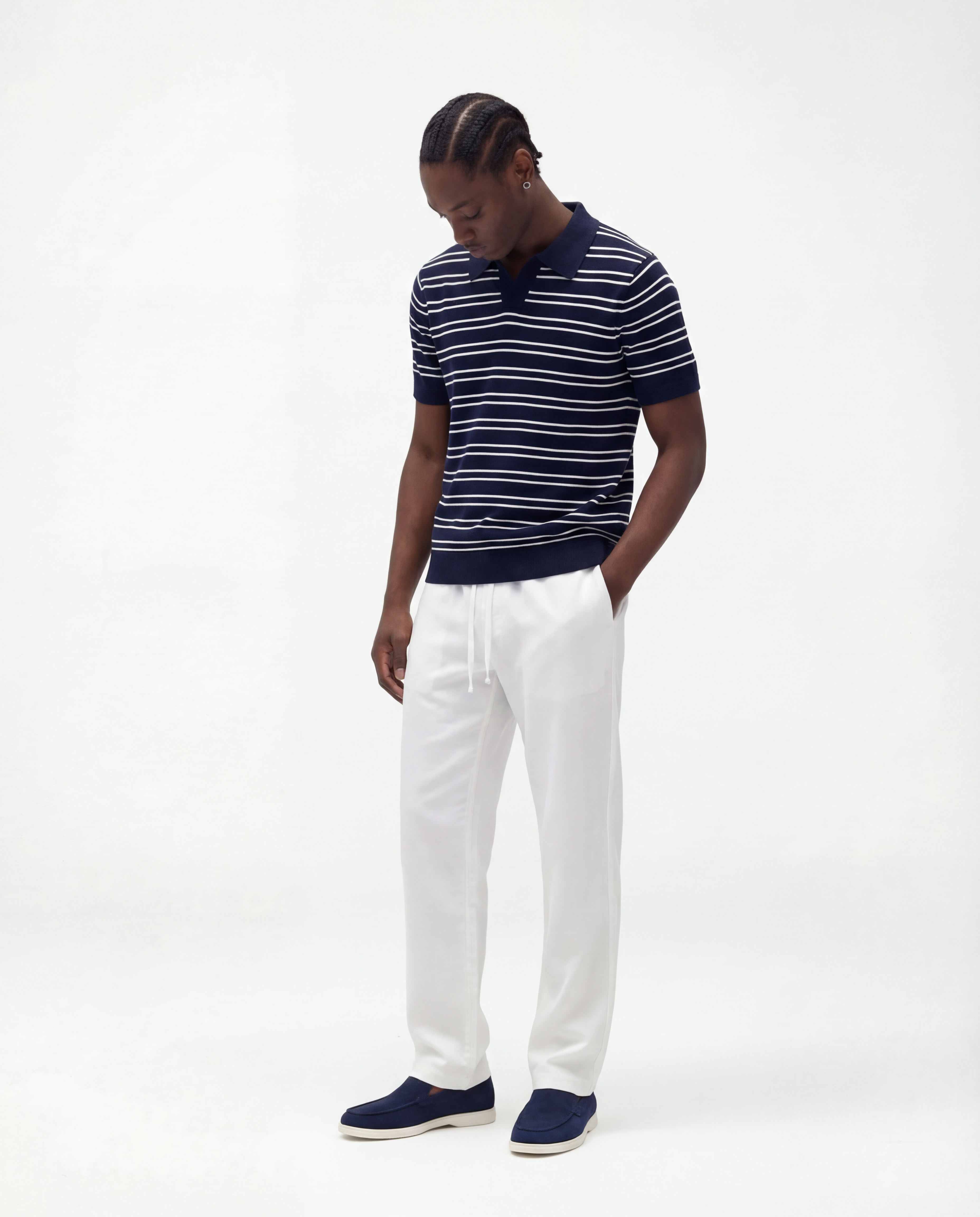 Gestreepte textuur poloshirt (marine)