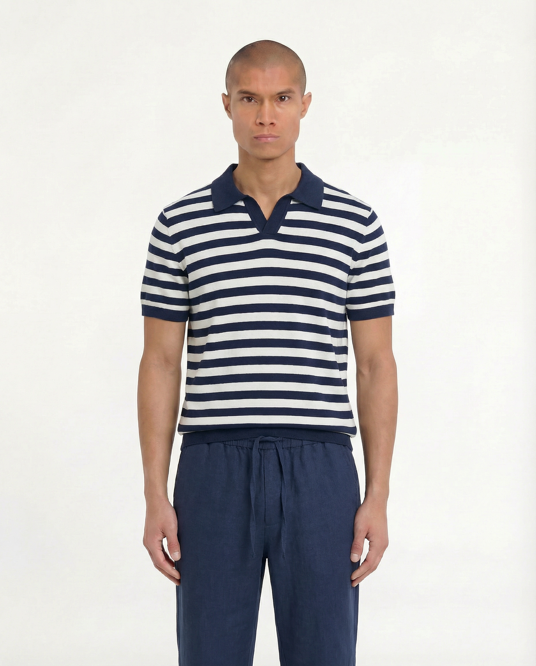 Striped Textured Polo (Navy)