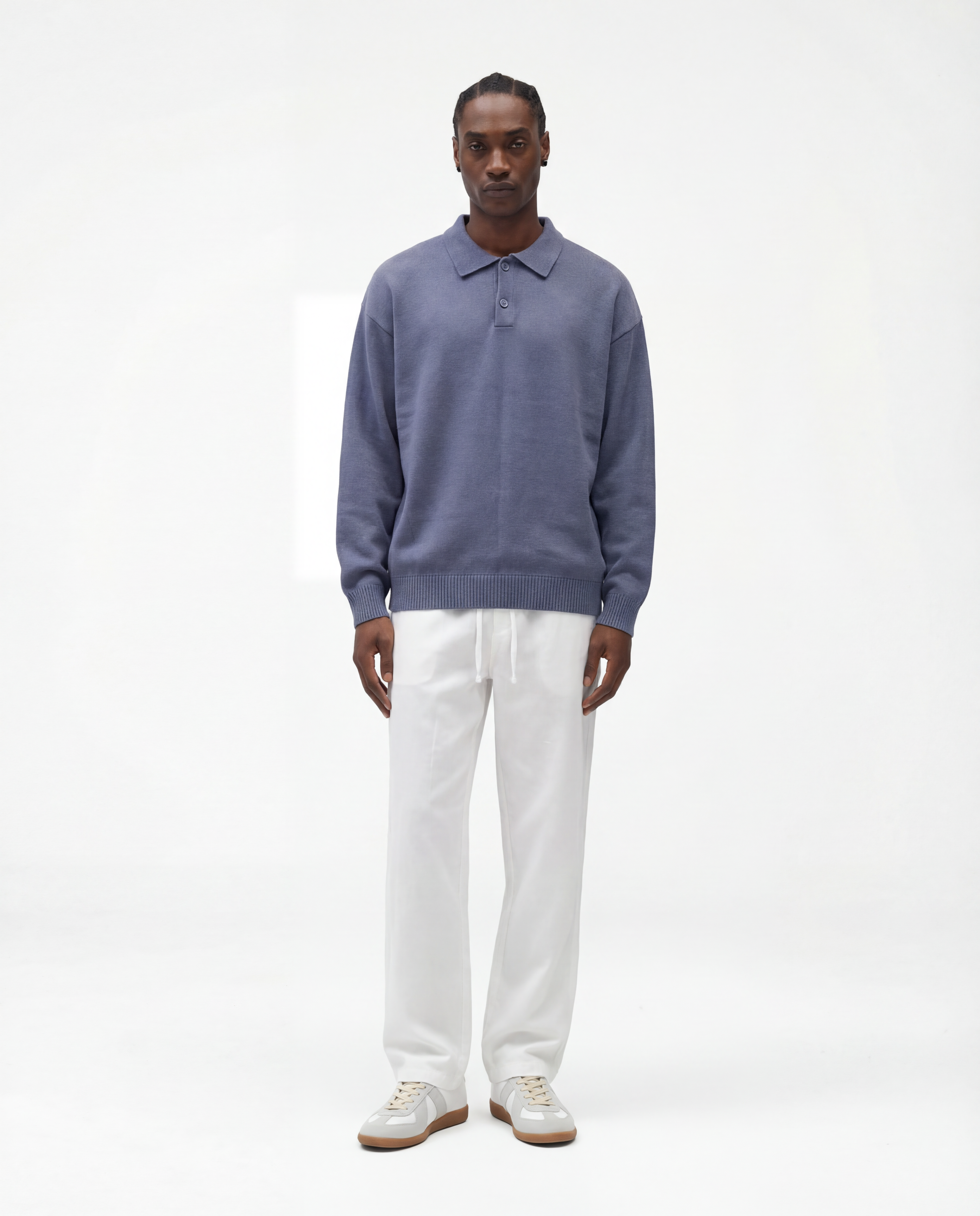 Luxe polo lange mouw (blauw)