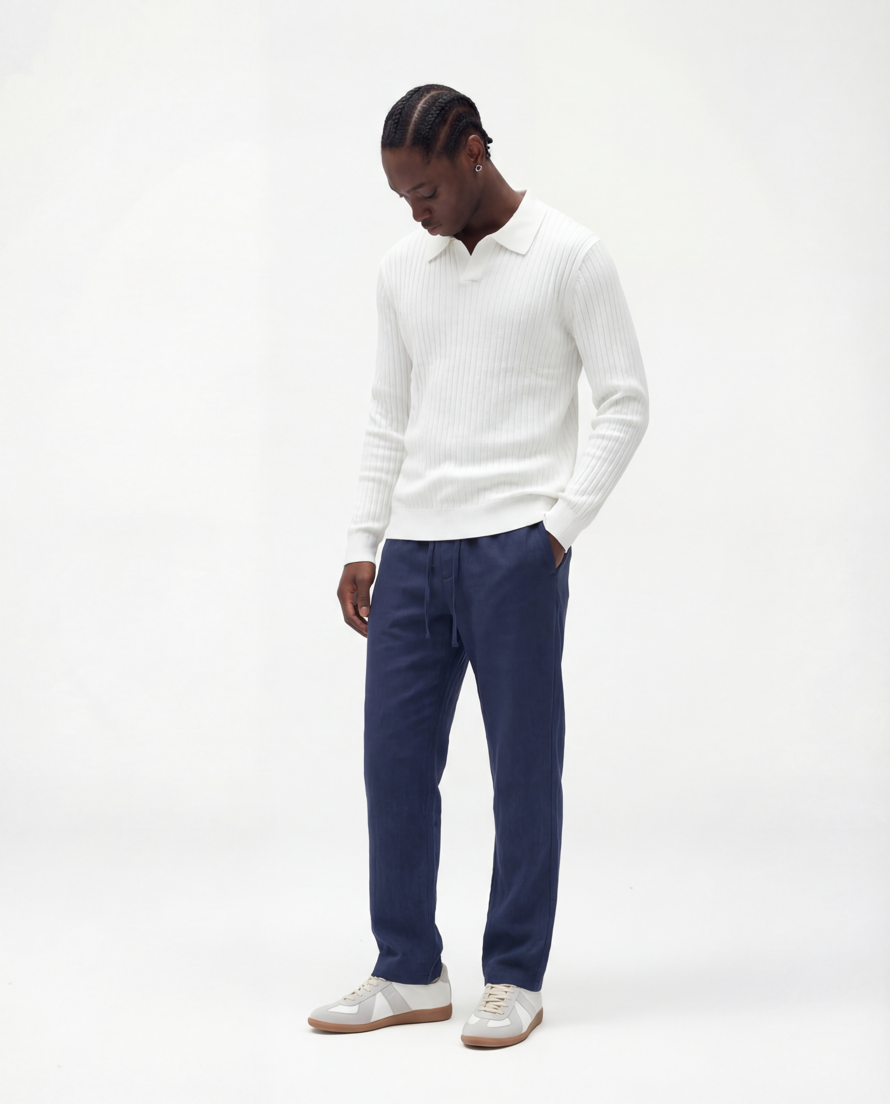 Long Sleeve Polo (White)