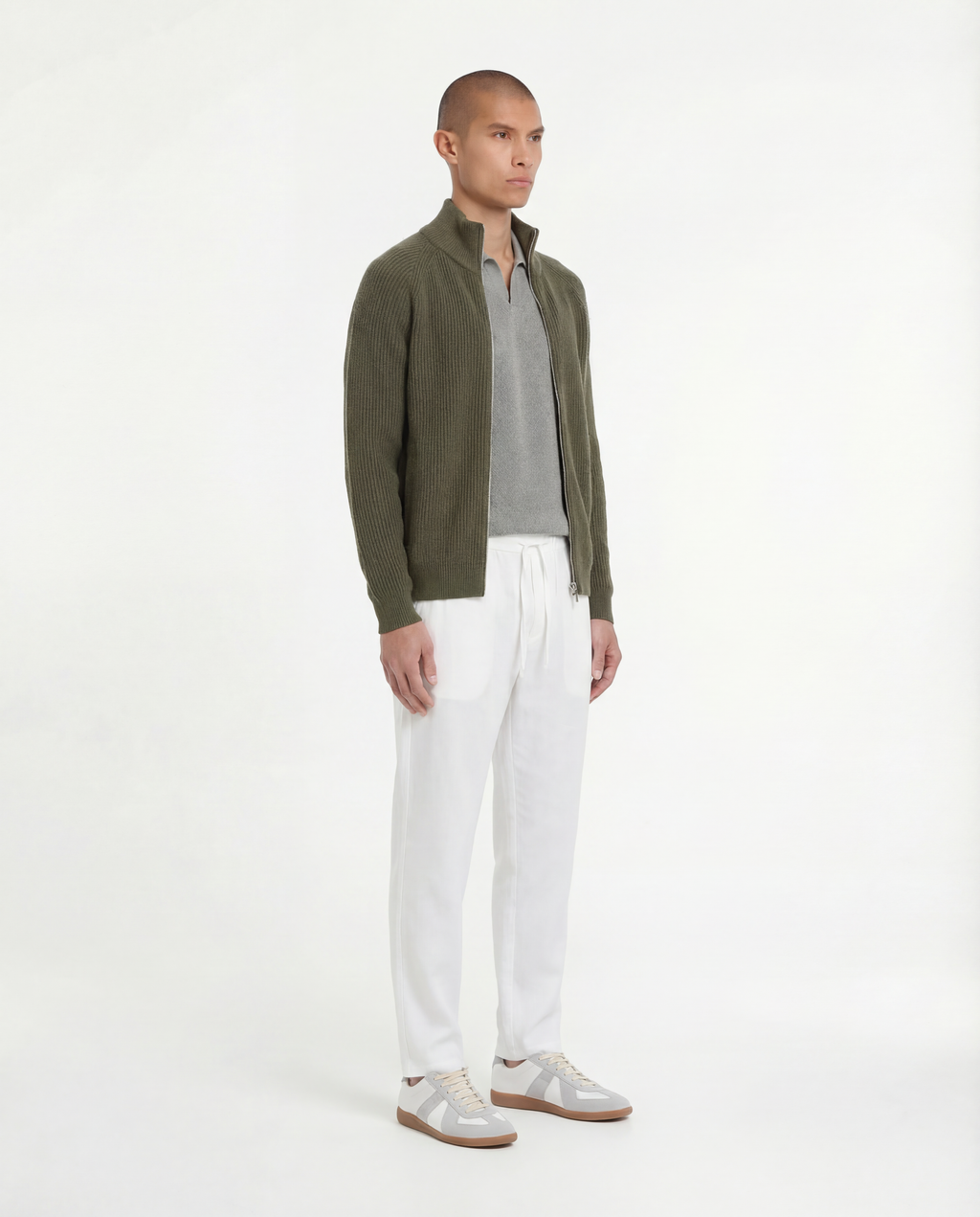 Wool Knit Zipper (Olive Green)