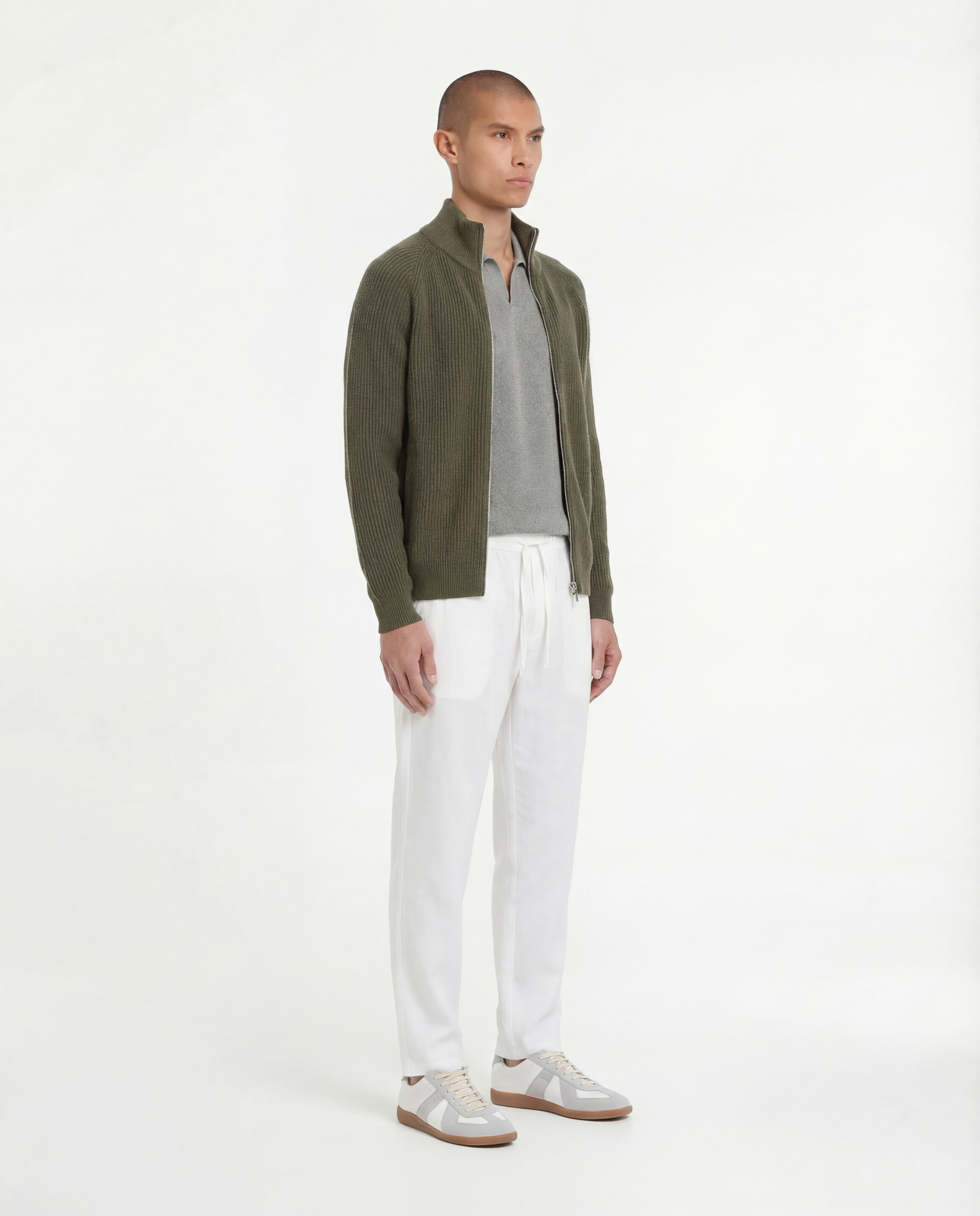 Wool Knit Zipper (Olive Green)