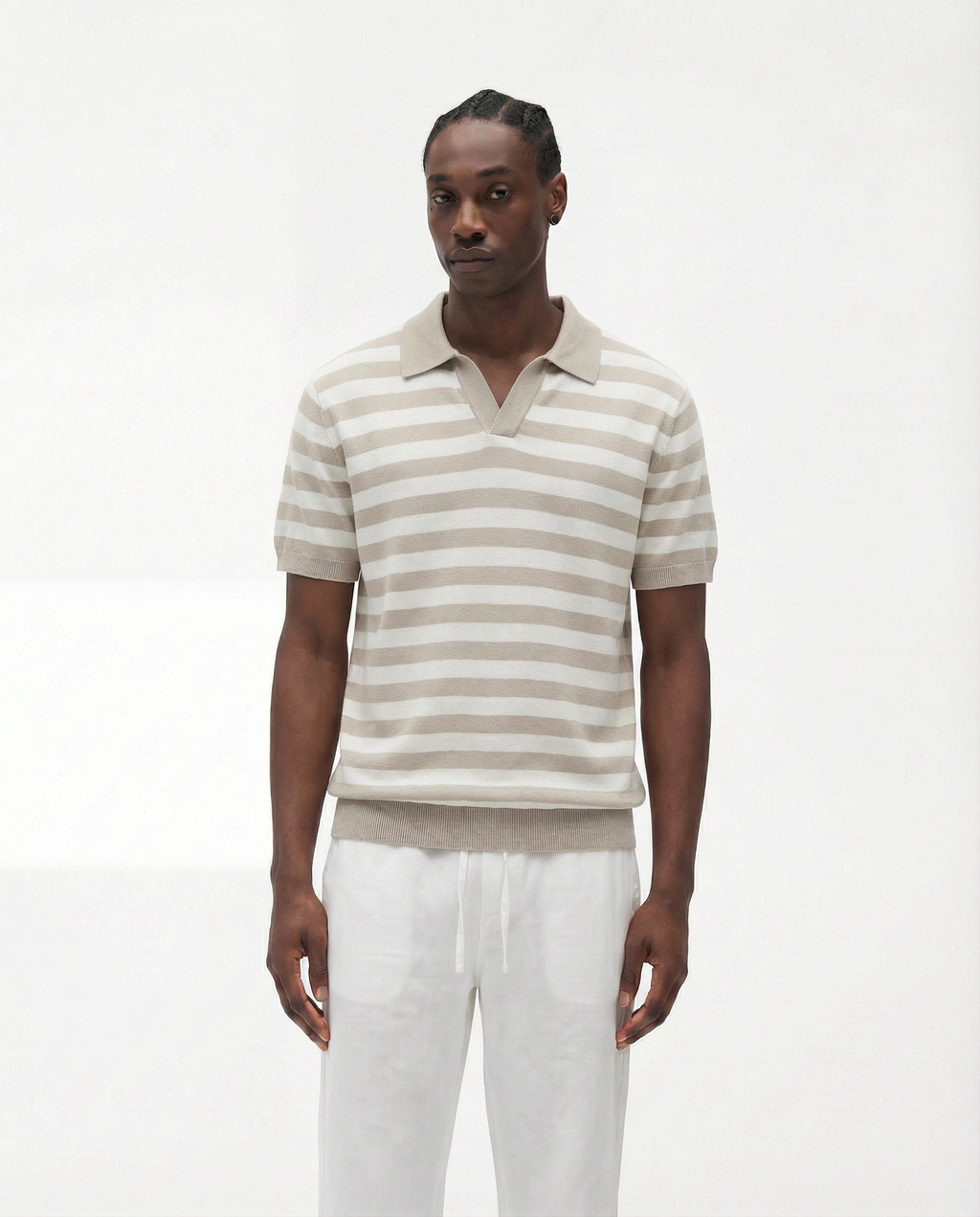 Striped Textured Polo (Beige)