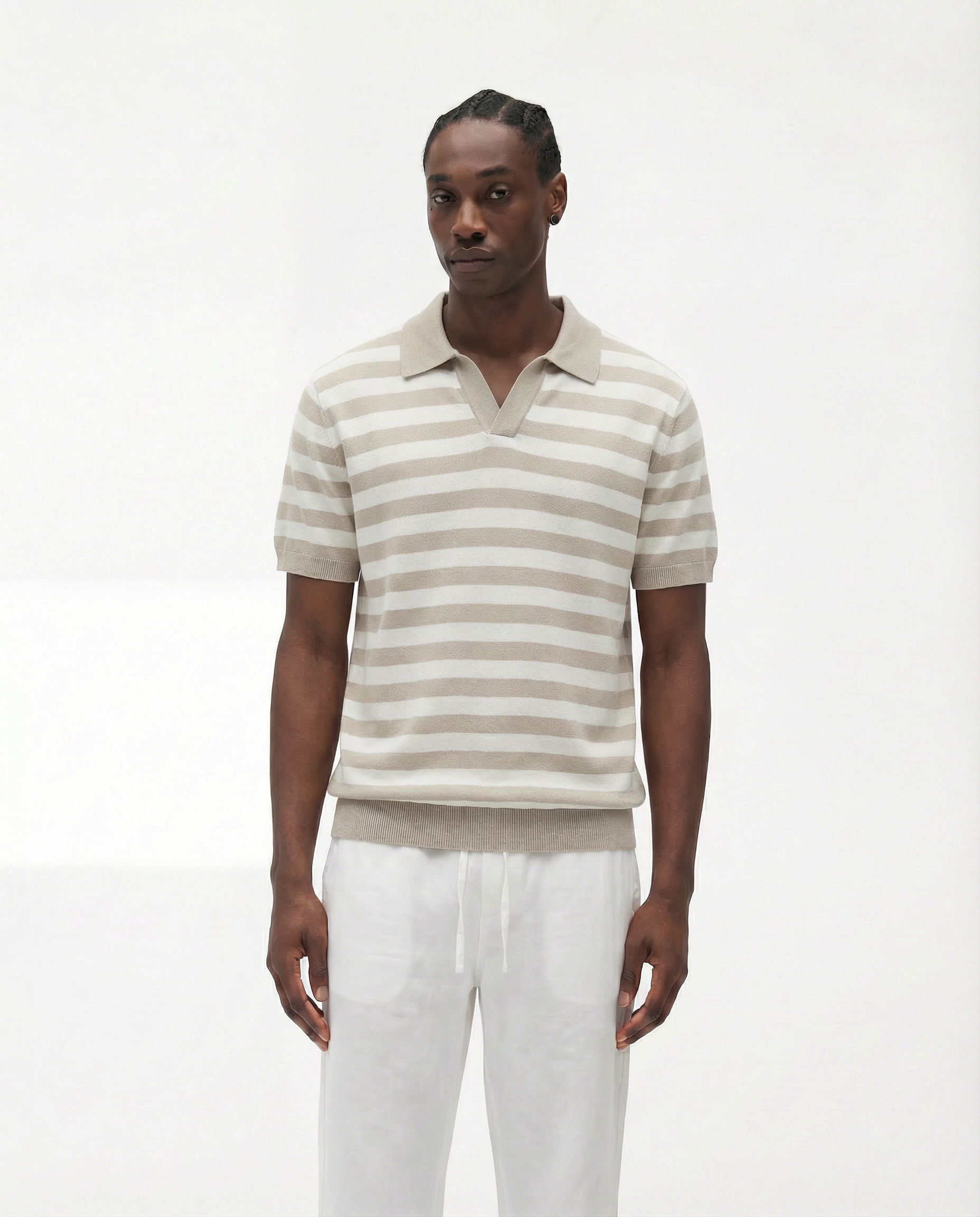 Striped Textured Polo (Beige)