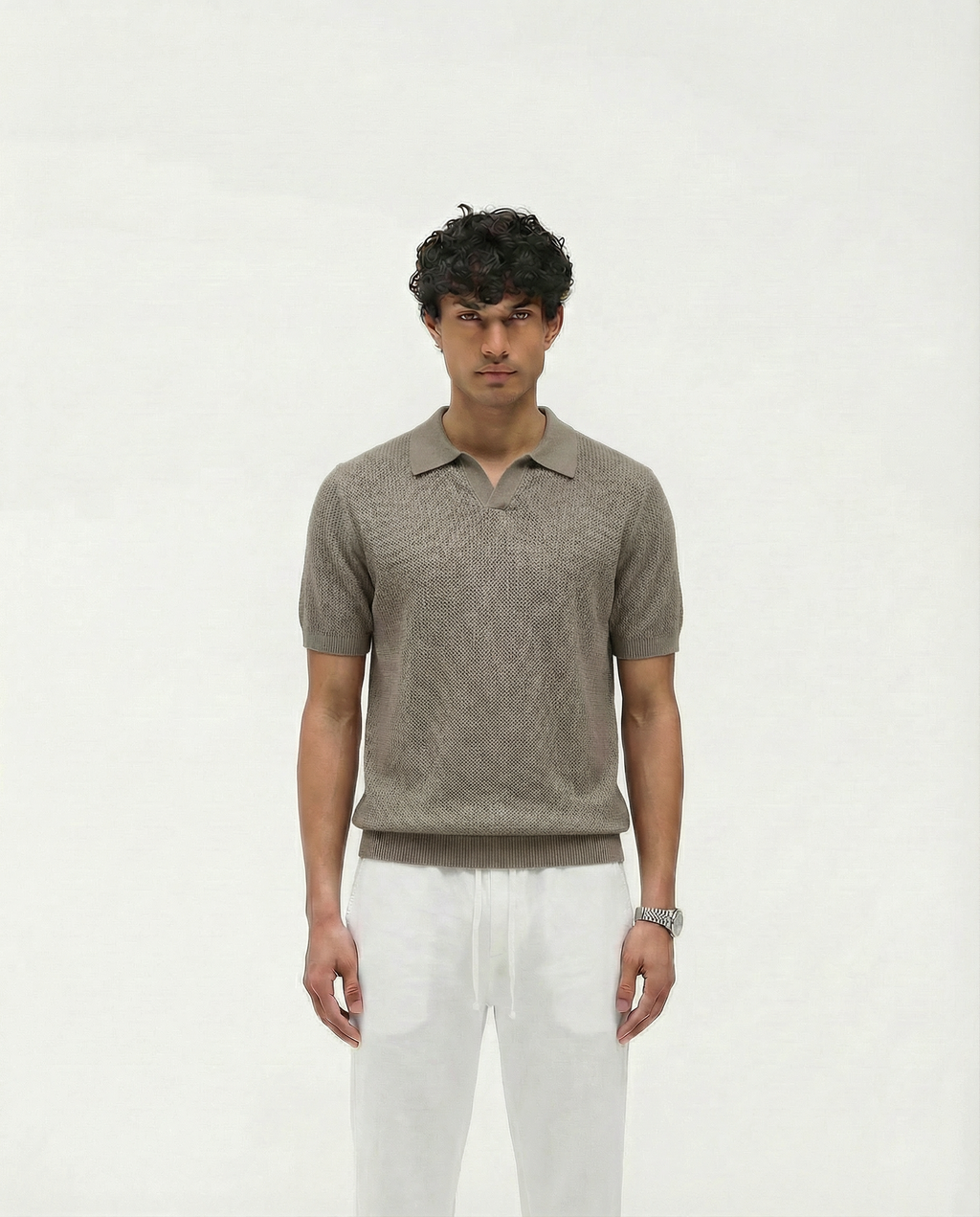 Woven Knit Polo (Brown)