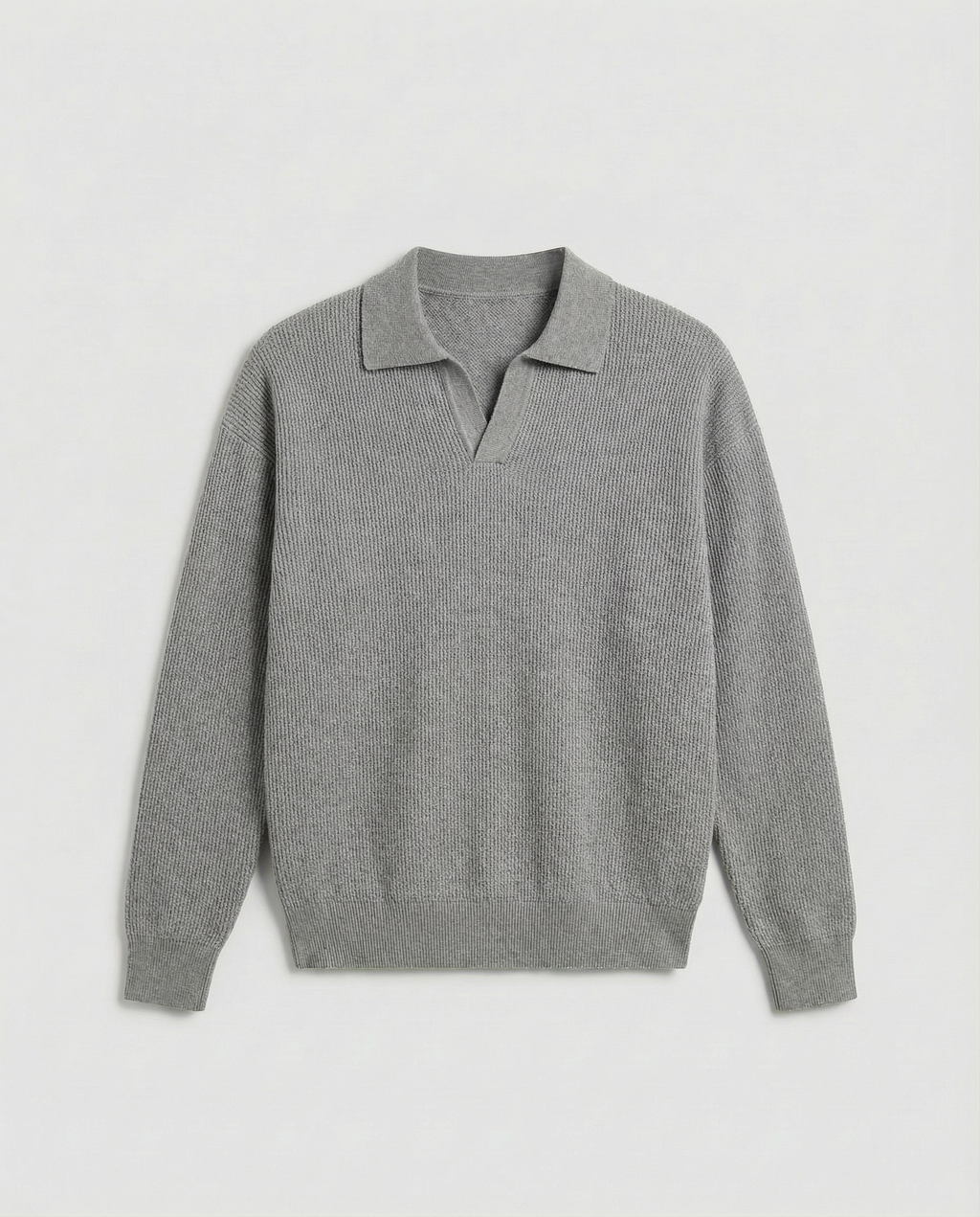 Knit Long Sleeve Polo (Grey)