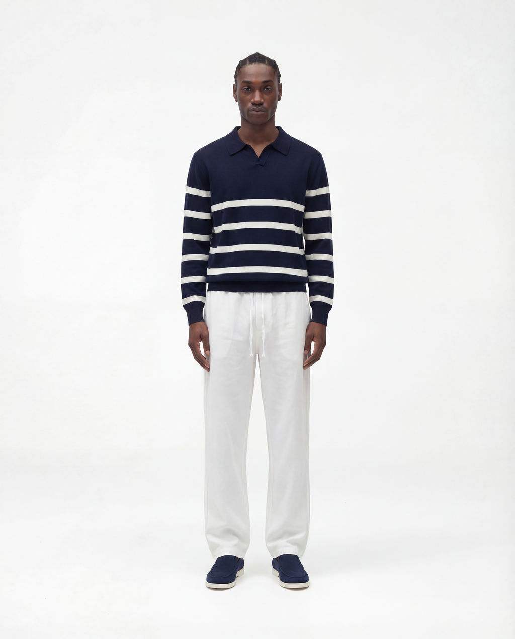 Striped Long Sleeve Polo (Marine)