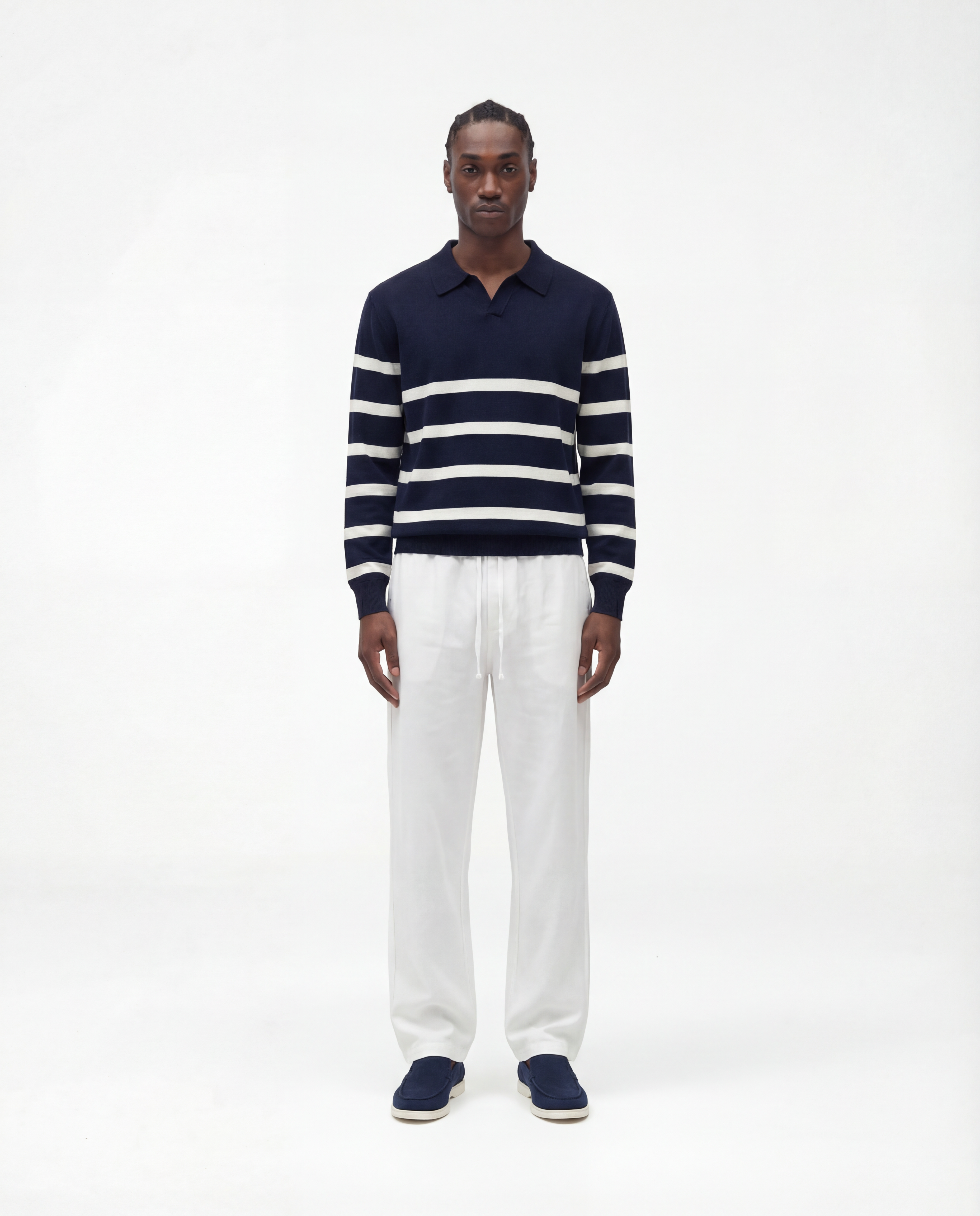 Striped Long Sleeve Polo (Marine)