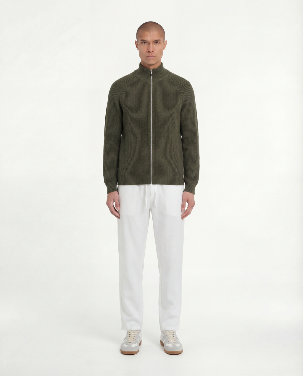 Wool Knit Zipper (Olive Green)