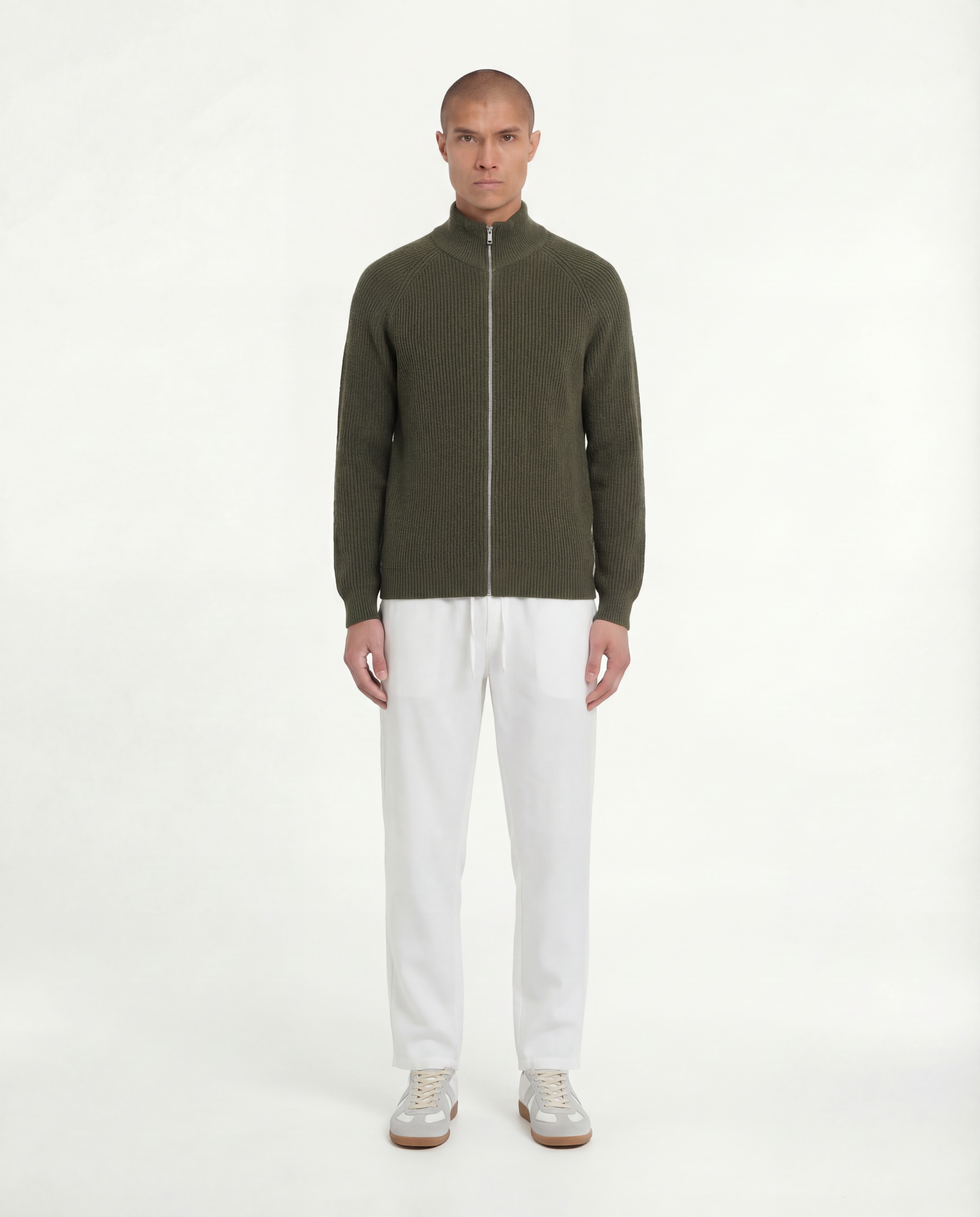 Wool Knit Zipper (Olive Green)