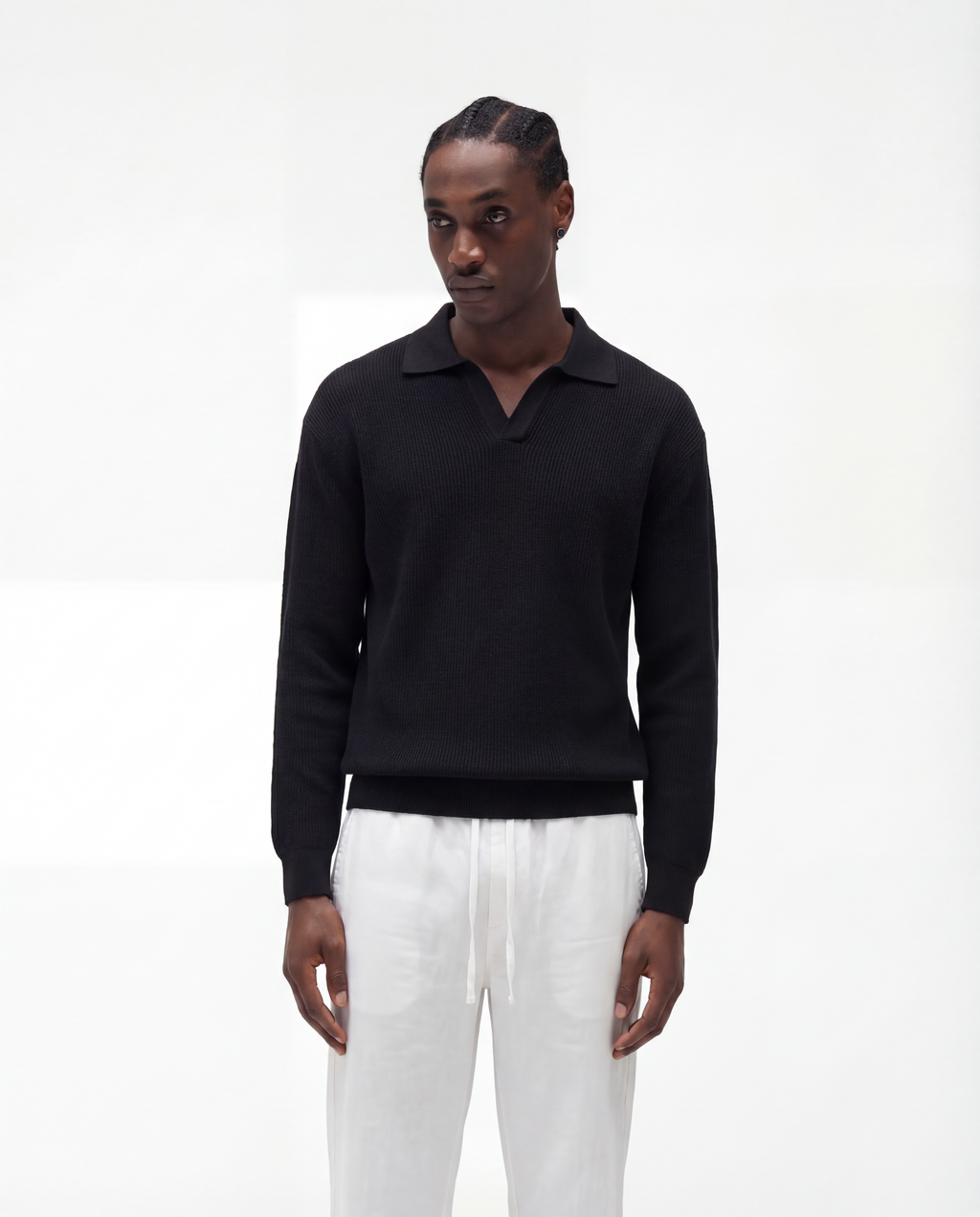 Knit Long Sleeve Polo (Black)