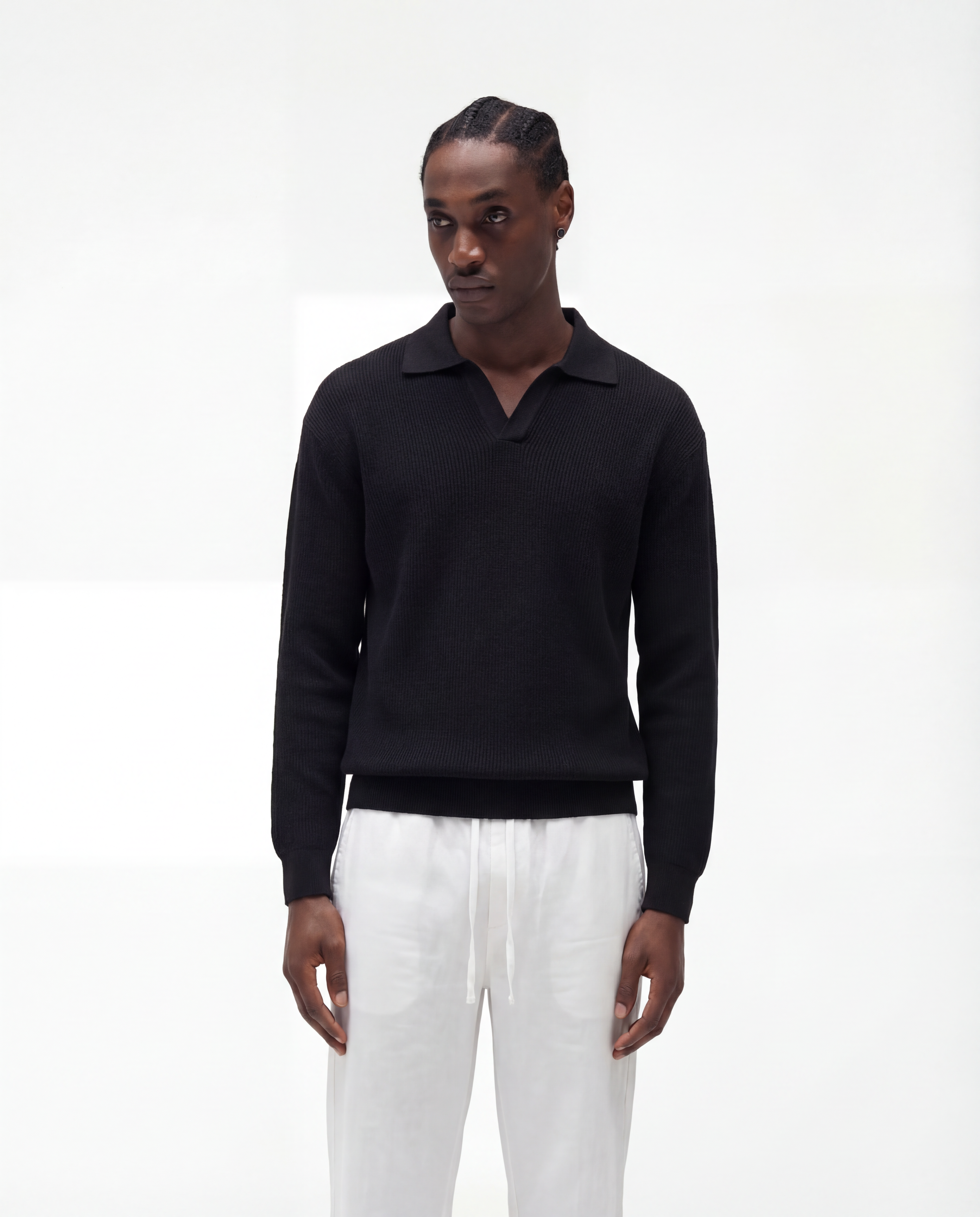 Knit Long Sleeve Polo (Black)