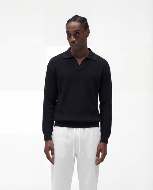 Knit Long Sleeve Polo (Black)