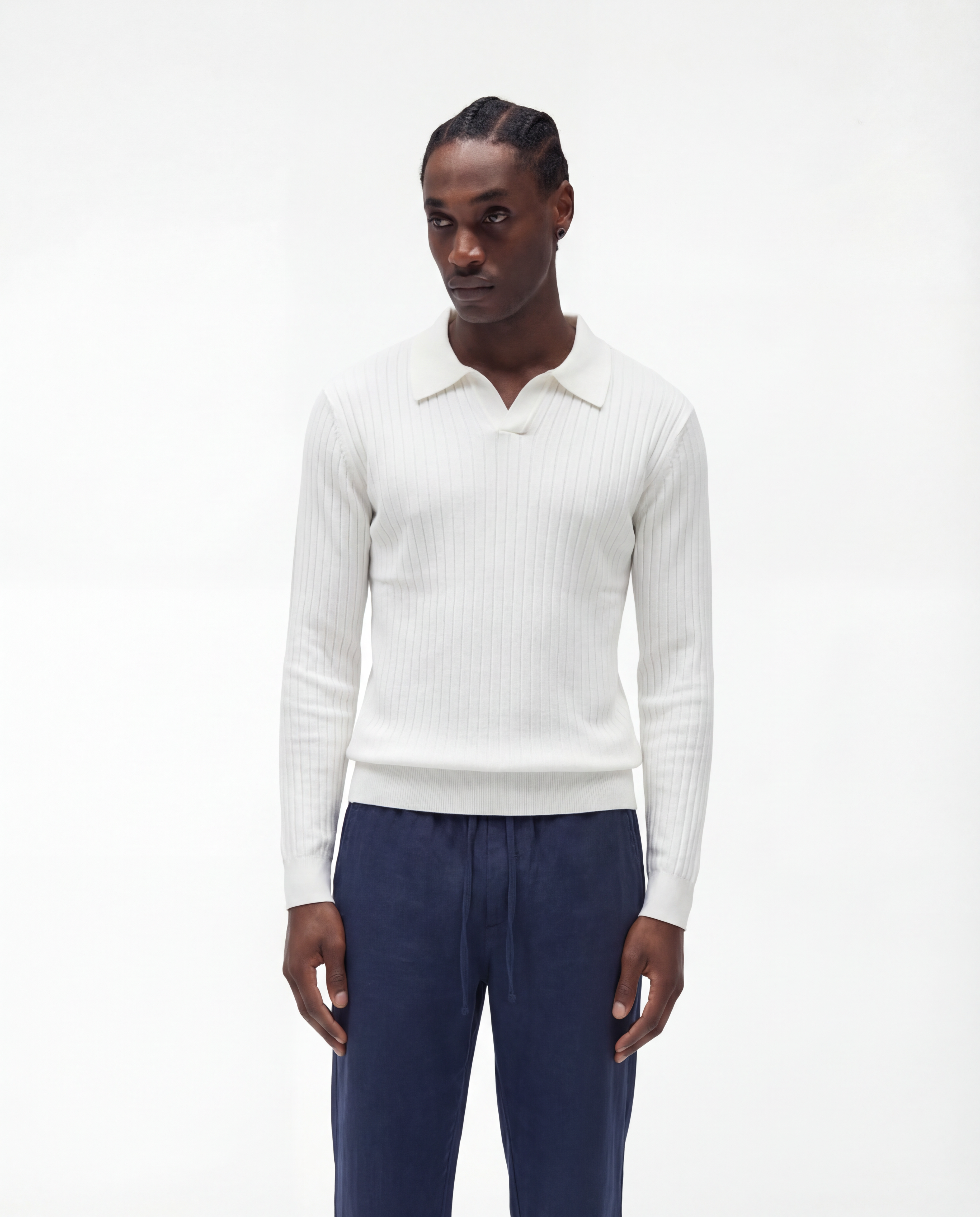 Long Sleeve Polo (White)