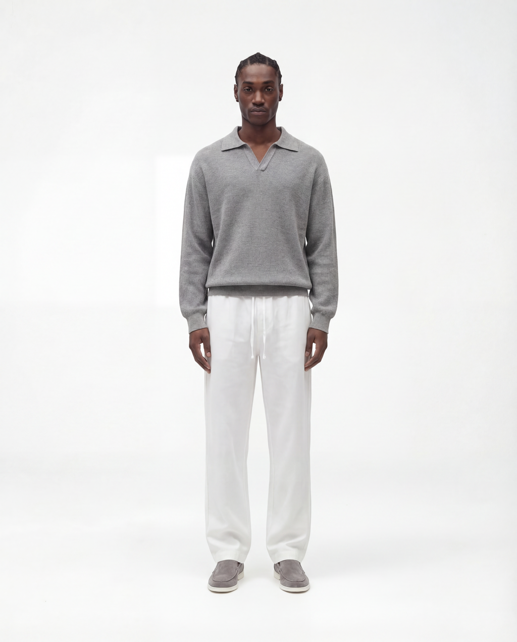 Knit Long Sleeve Polo (Grey)