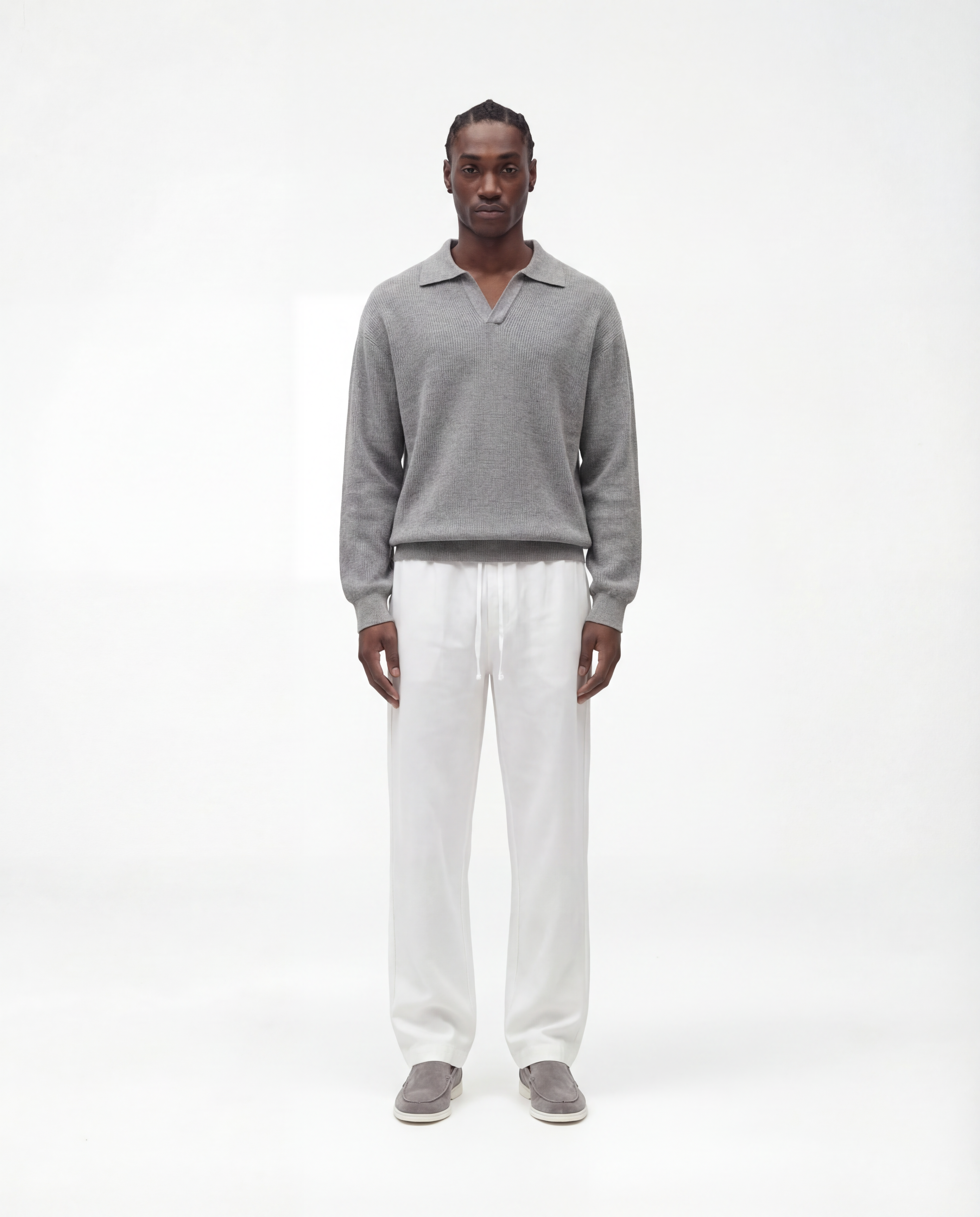Knit Long Sleeve Polo (Grey)