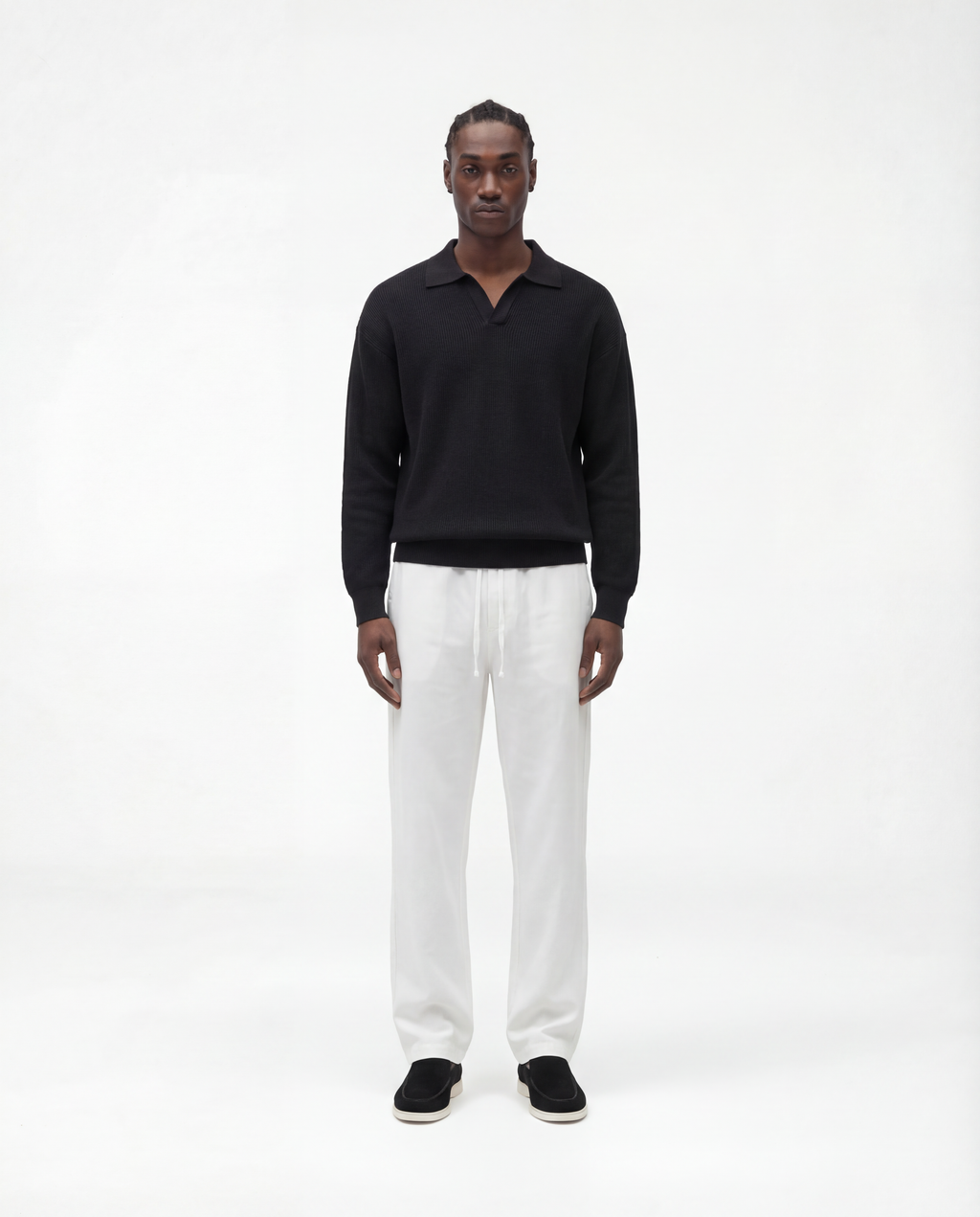 Knit Long Sleeve Polo (Black)