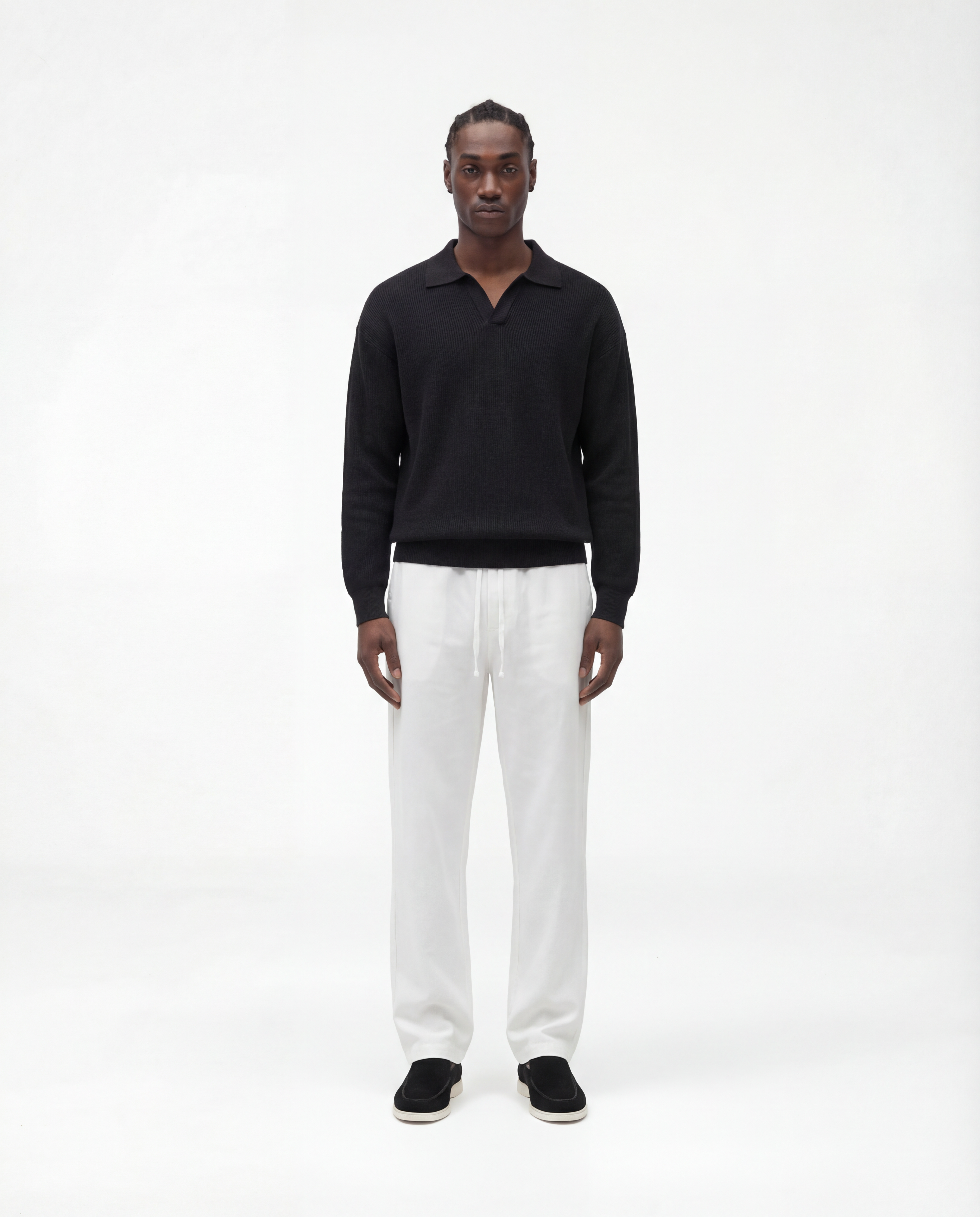 Knit Long Sleeve Polo (Black)