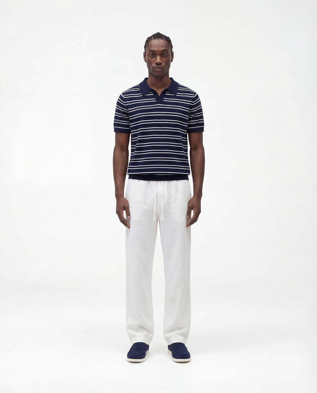 Gestreepte textuur poloshirt (marine)