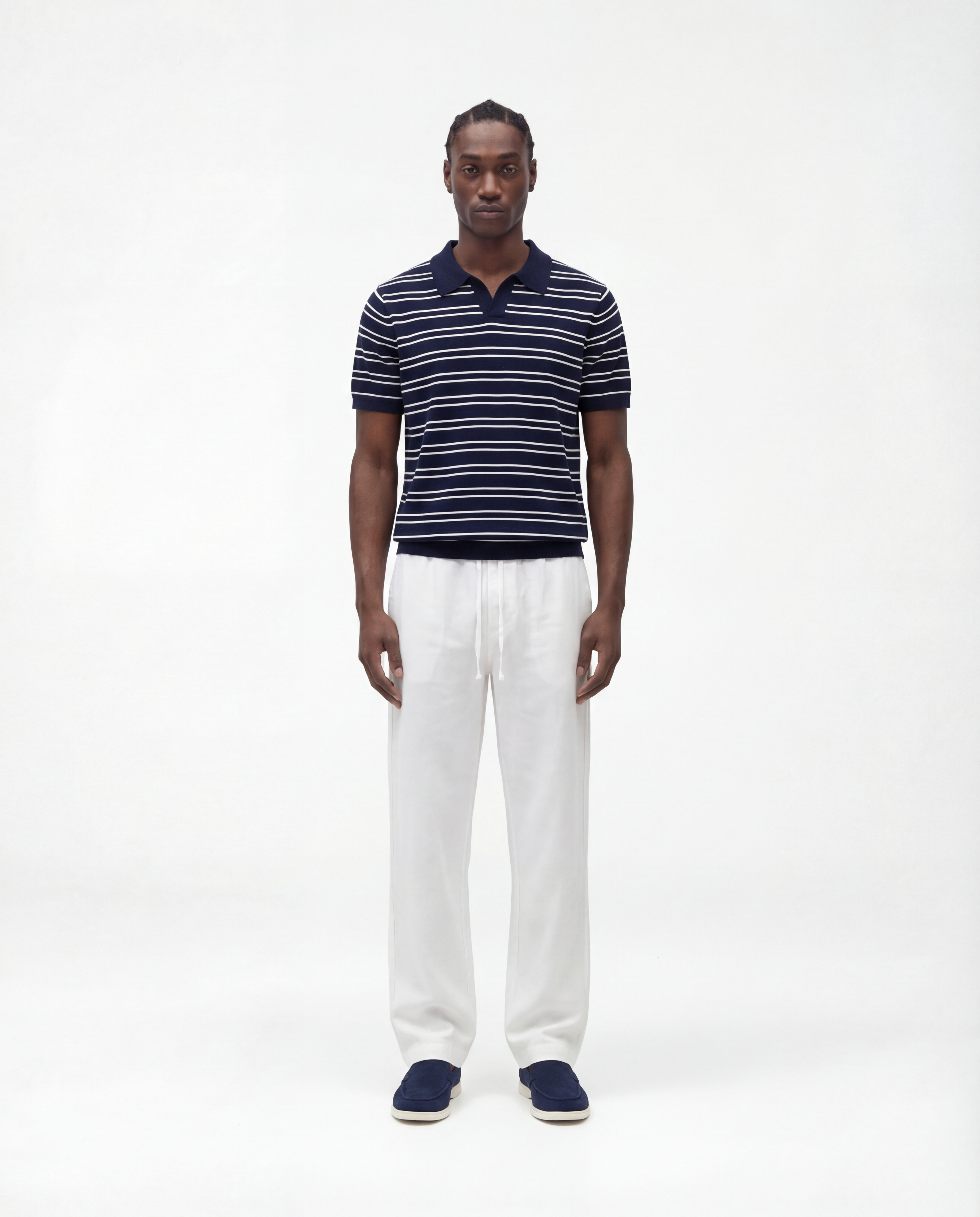 Gestreepte textuur poloshirt (marine)