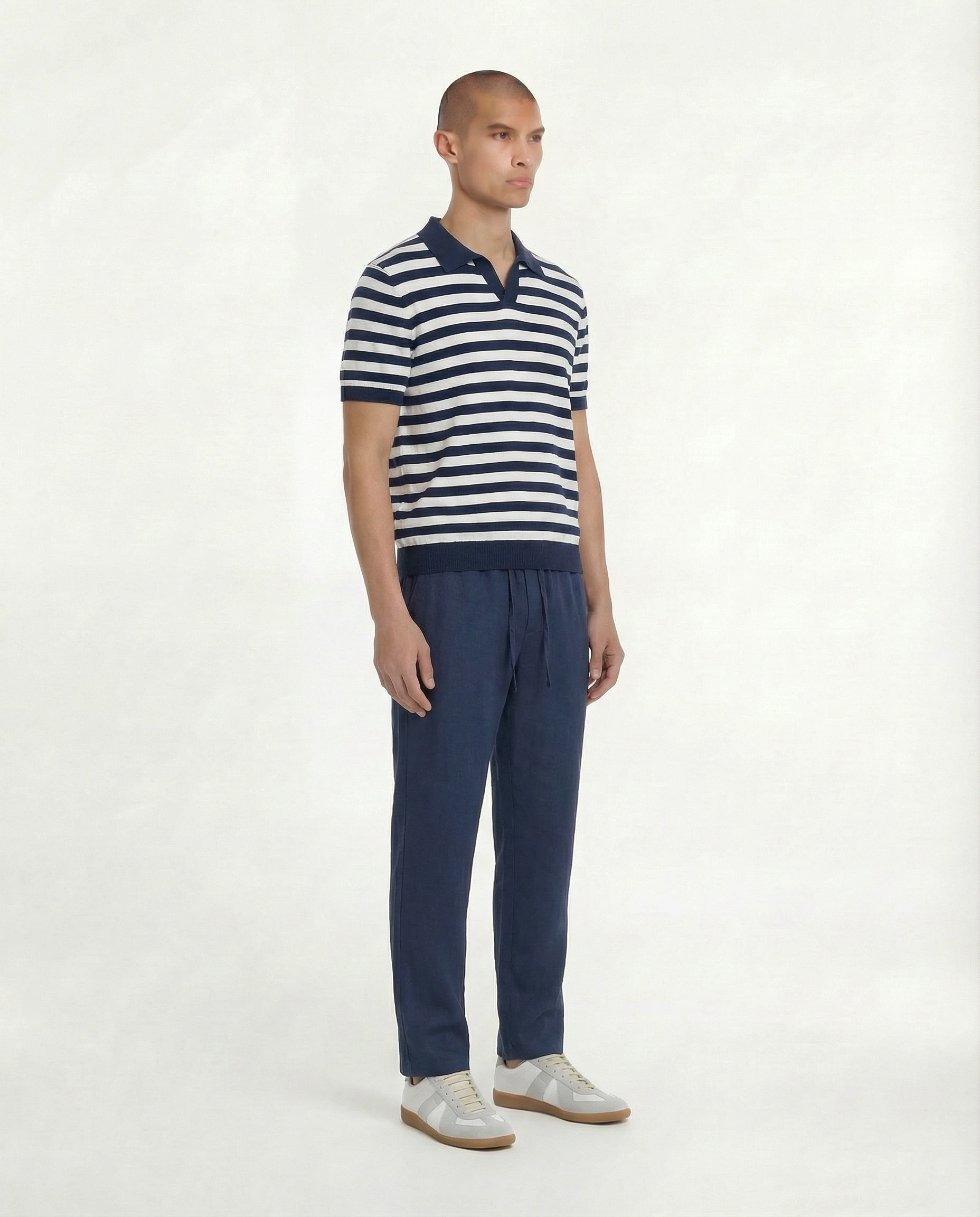 Striped Textured Polo (Navy)