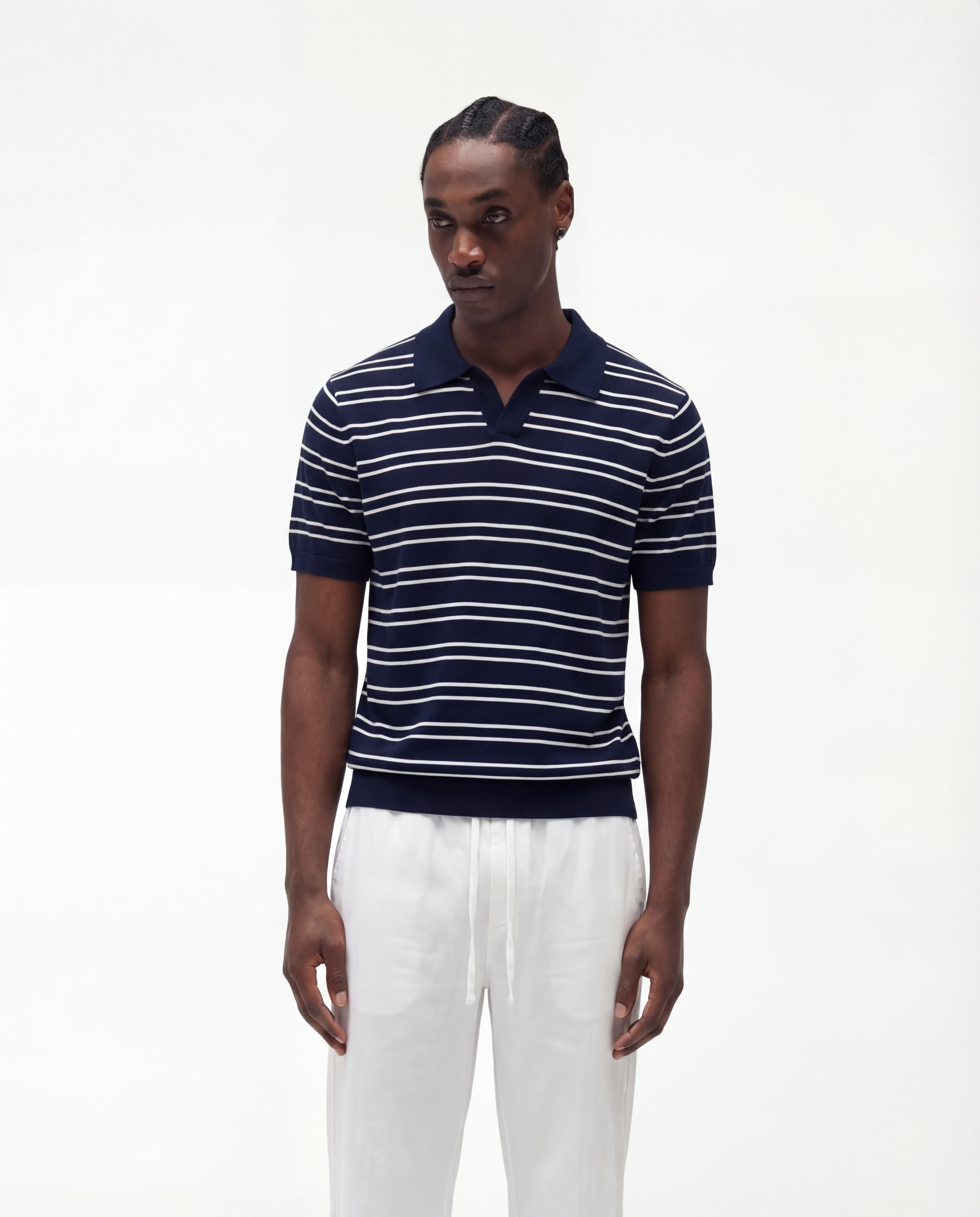Striped Textured Polo Shirt (Navy) – Vero Bianchi Striped Textured Polo Shirt (Navy) – Vero Bianchi