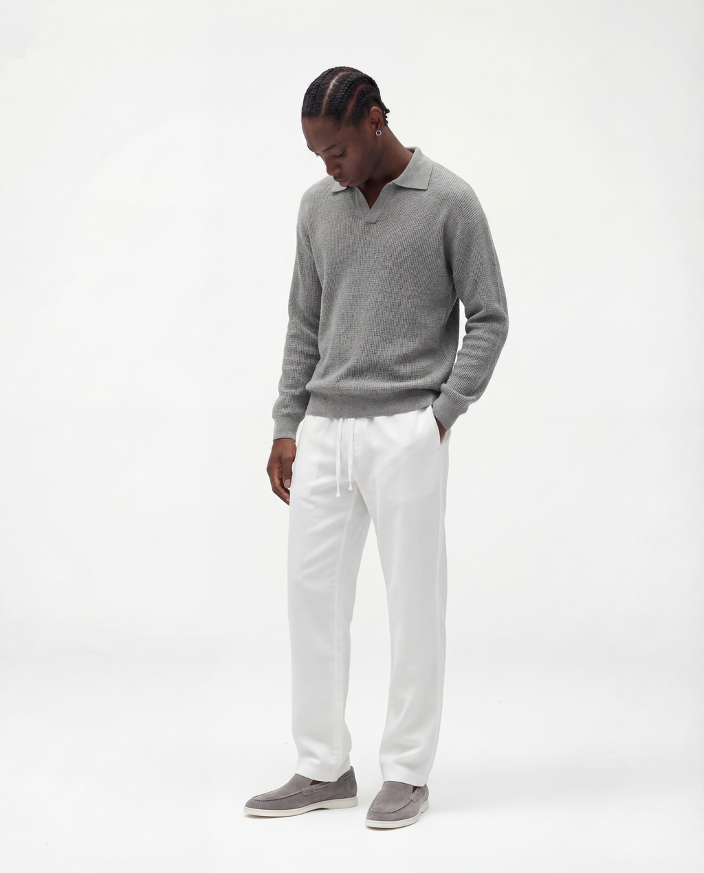 Knit Long Sleeve Polo (Grey)