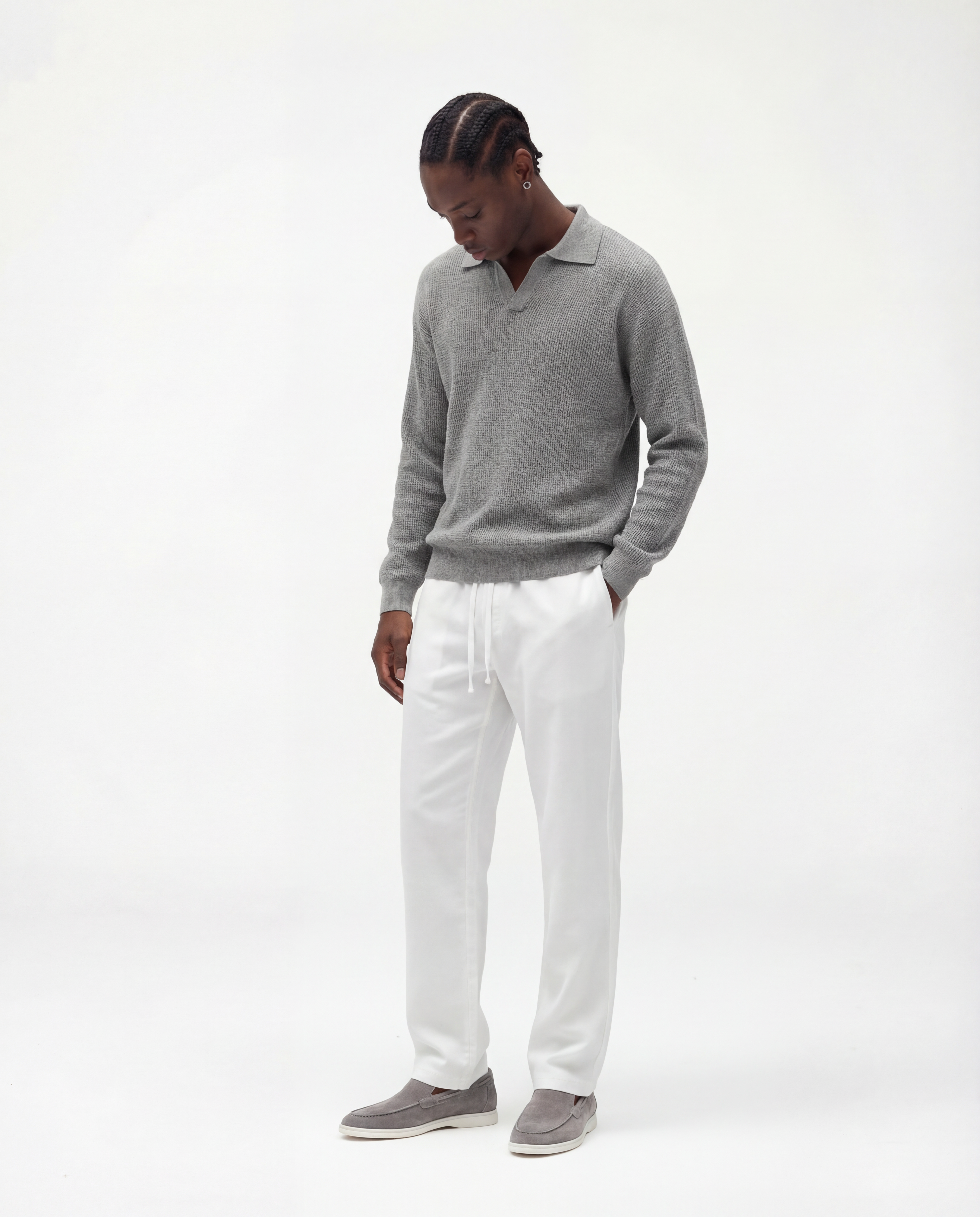 Knit Long Sleeve Polo (Grey)
