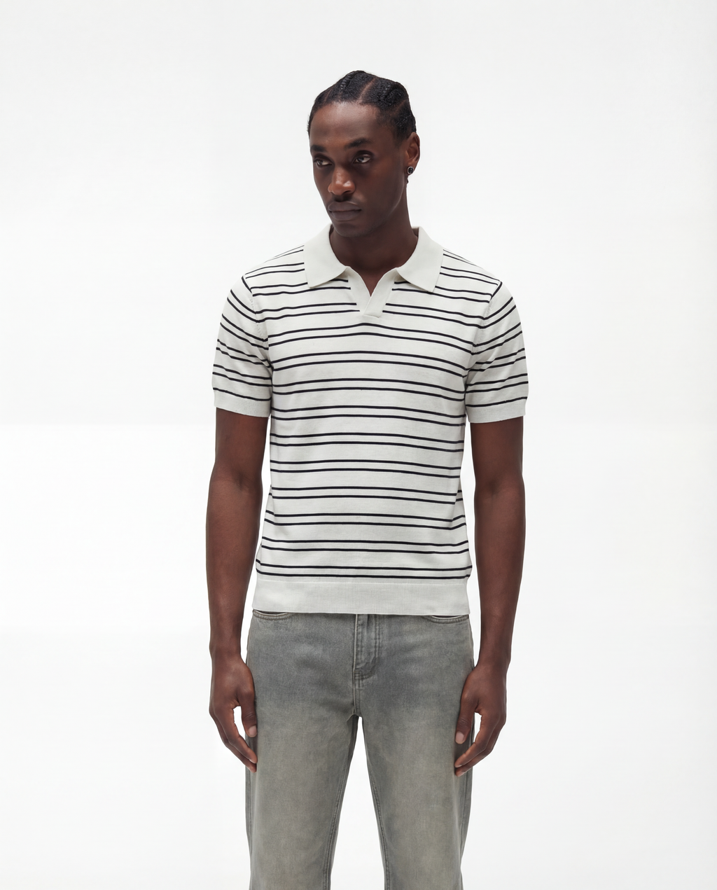 Polo texturé rayé (crème)