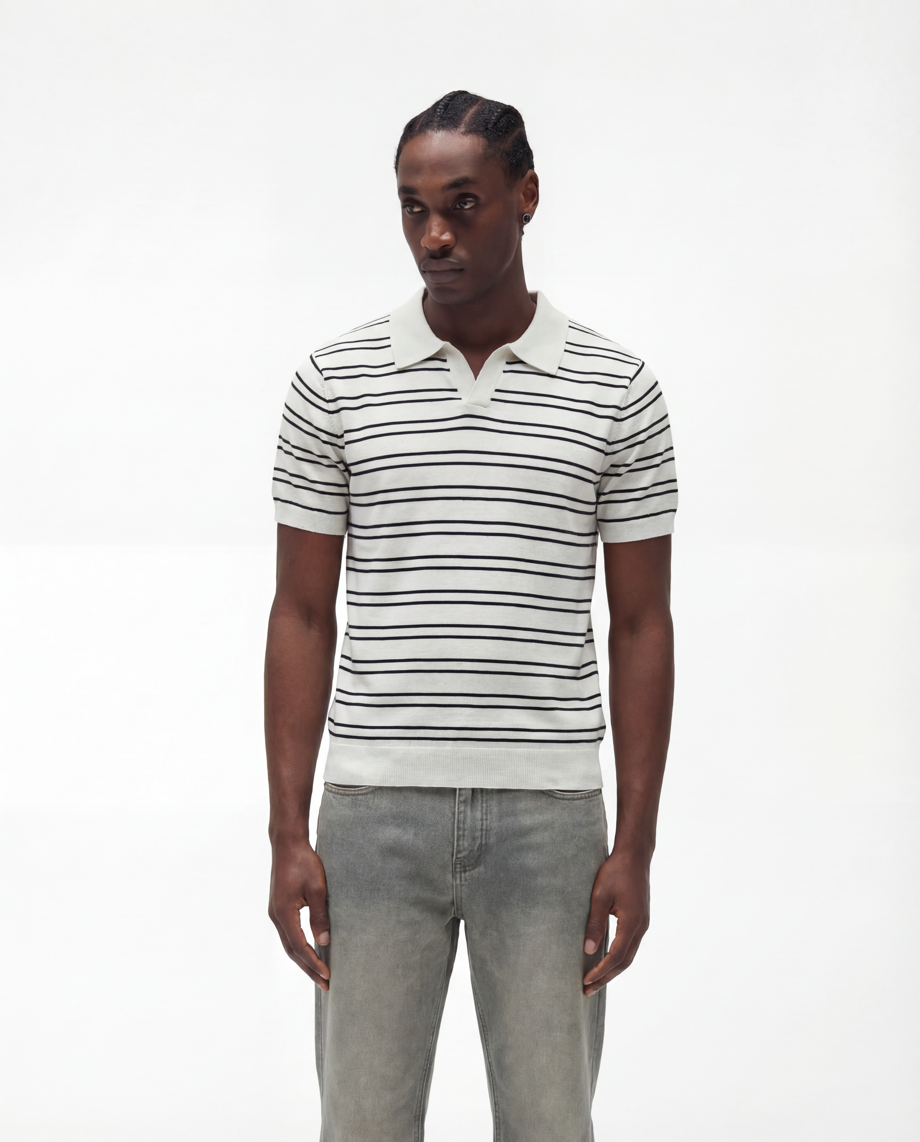 Polo texturé rayé (crème)