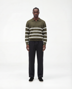 Striped Long Sleeve Polo (Armeegrün)