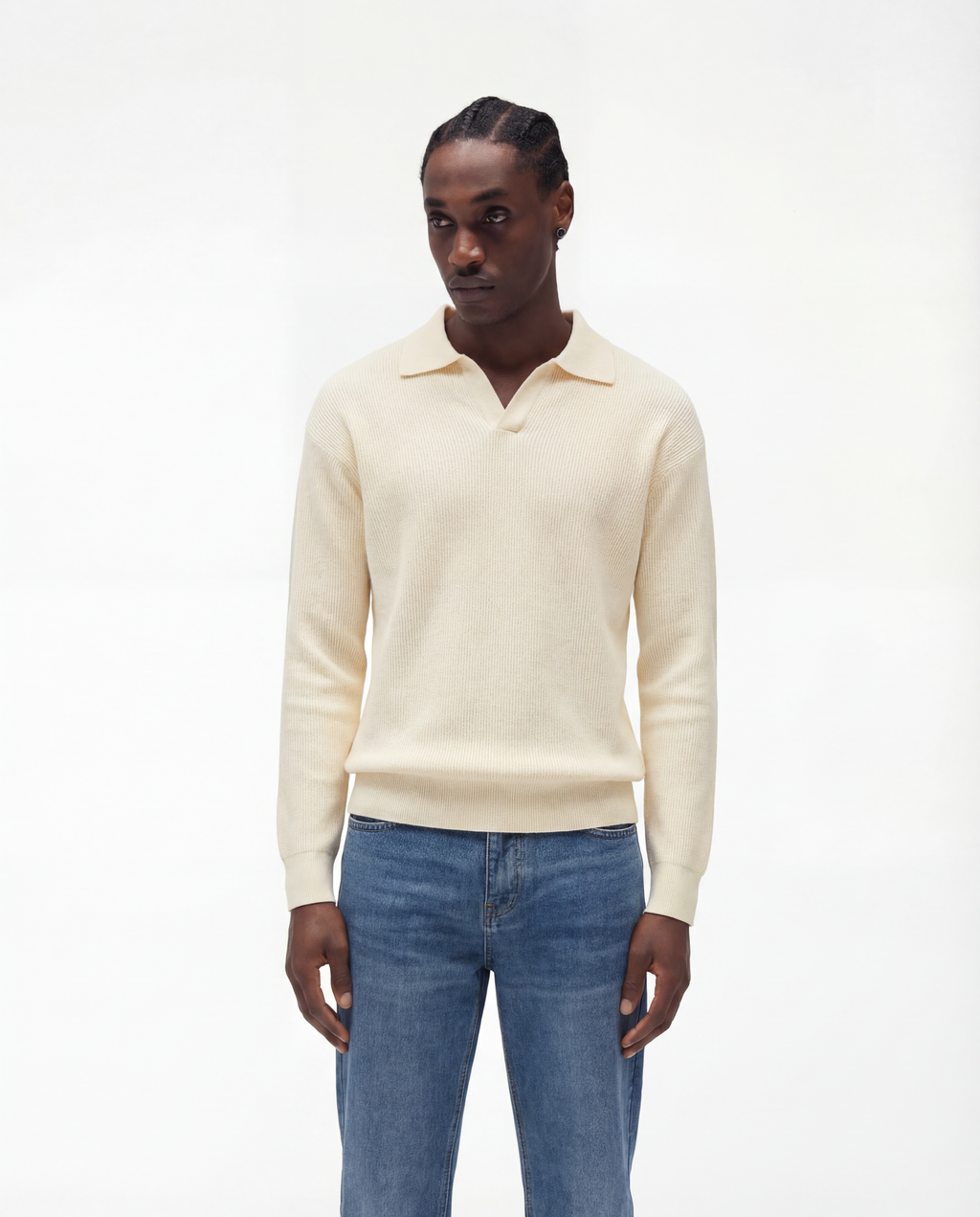 Knit Long Sleeve Polo (Beige)