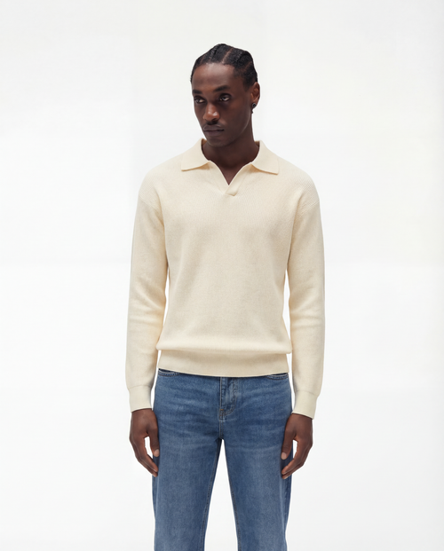 Knit Long Sleeve Polo (Beige)