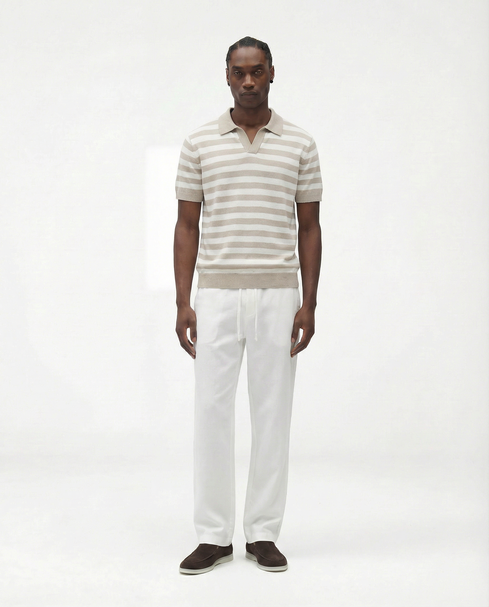 Striped Textured Polo (Beige)