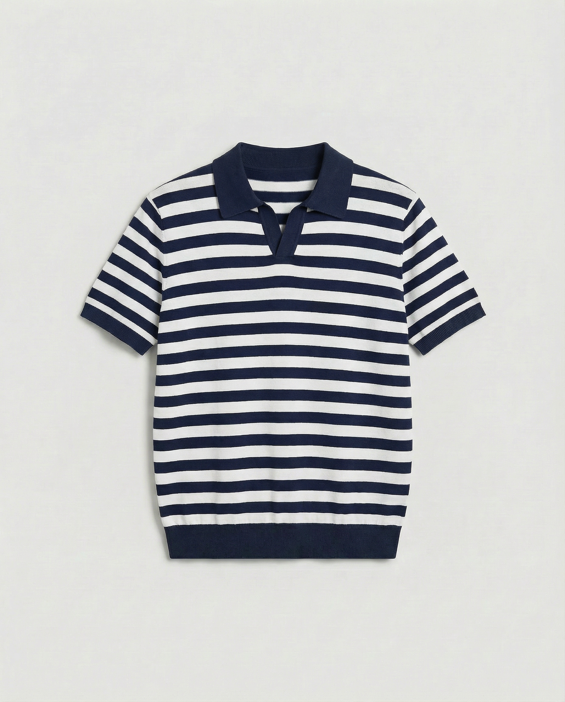 Striped Textured Polo (Navy)