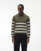 Striped Long Sleeve Polo (Armeegrün)