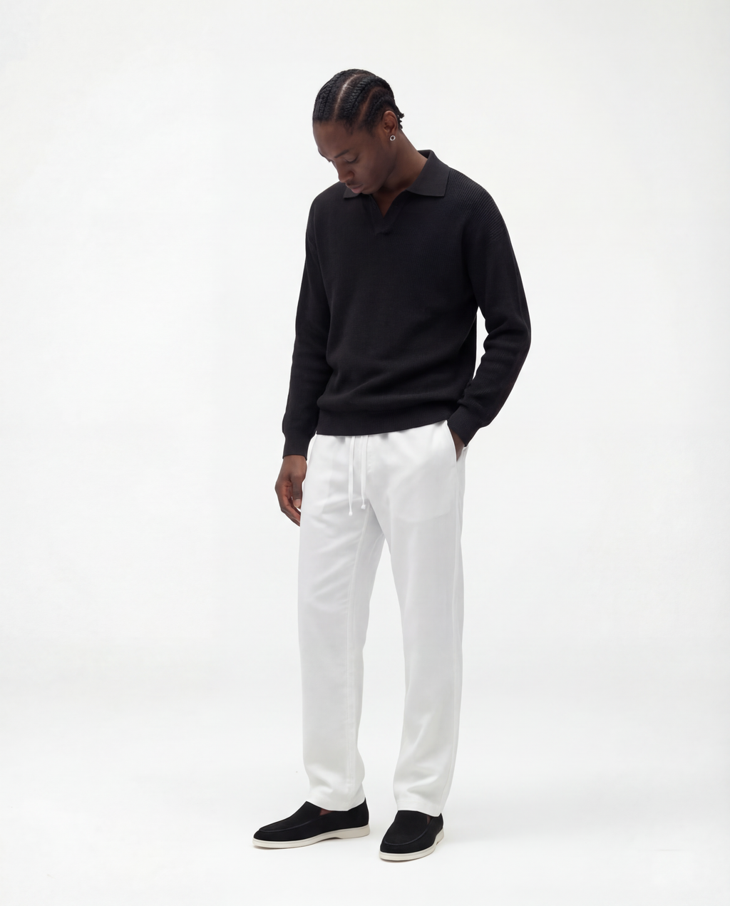 Knit Long Sleeve Polo (Black)