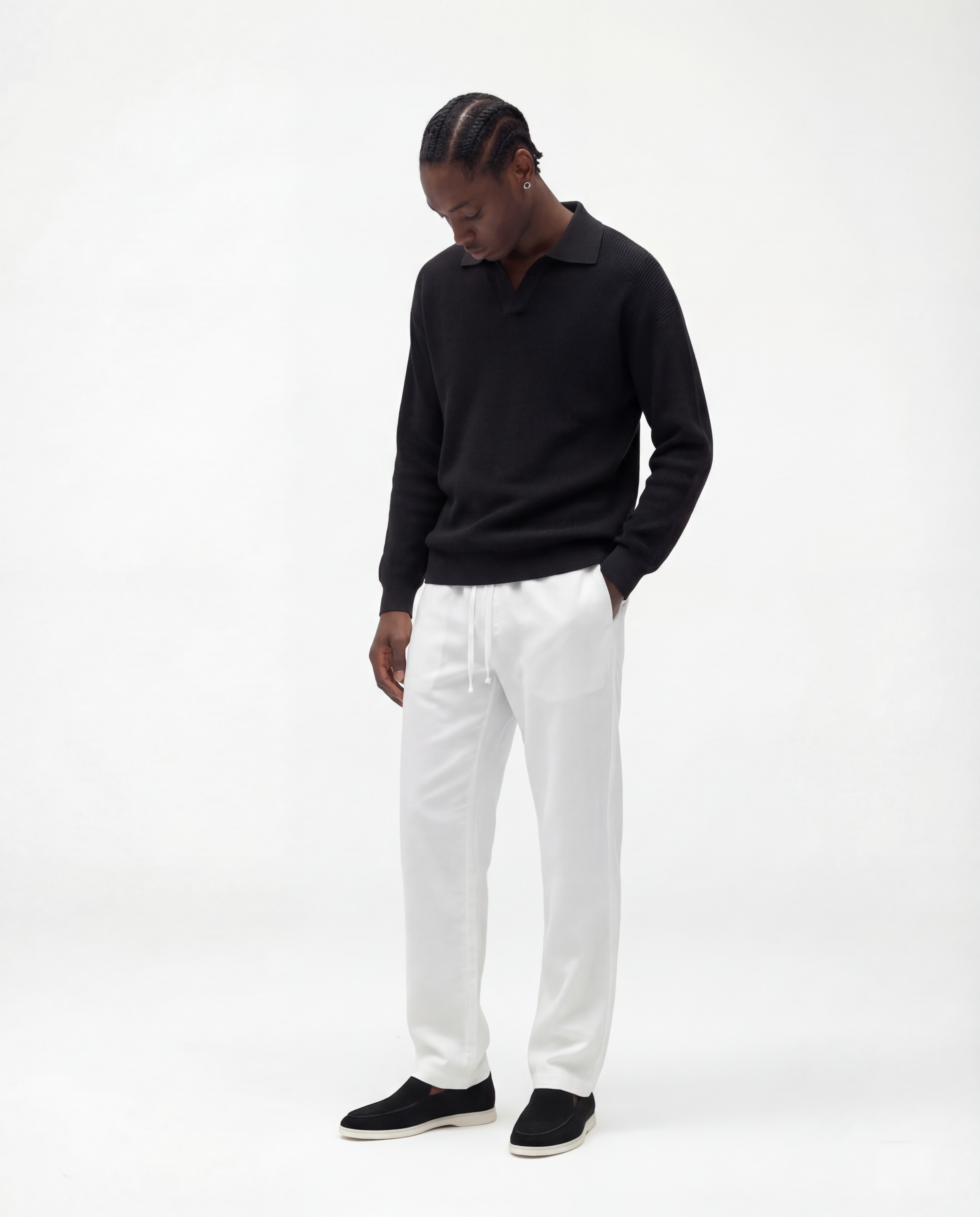 Knit Long Sleeve Polo (Black)